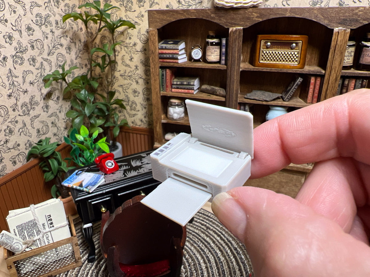 1:12 Scale Miniature Plastic Printer – Black or Light Gray – Dollhouse Office Accessory