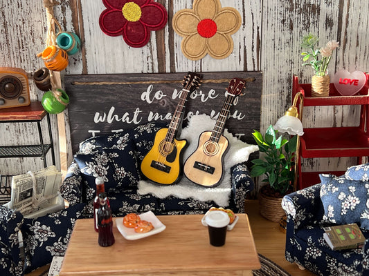 Miniature Acoustic Guitar – 1:12 Scale – Dollhouse Dreadnought & Cutaway | Mahogany Like Finish __etsy:5847589146