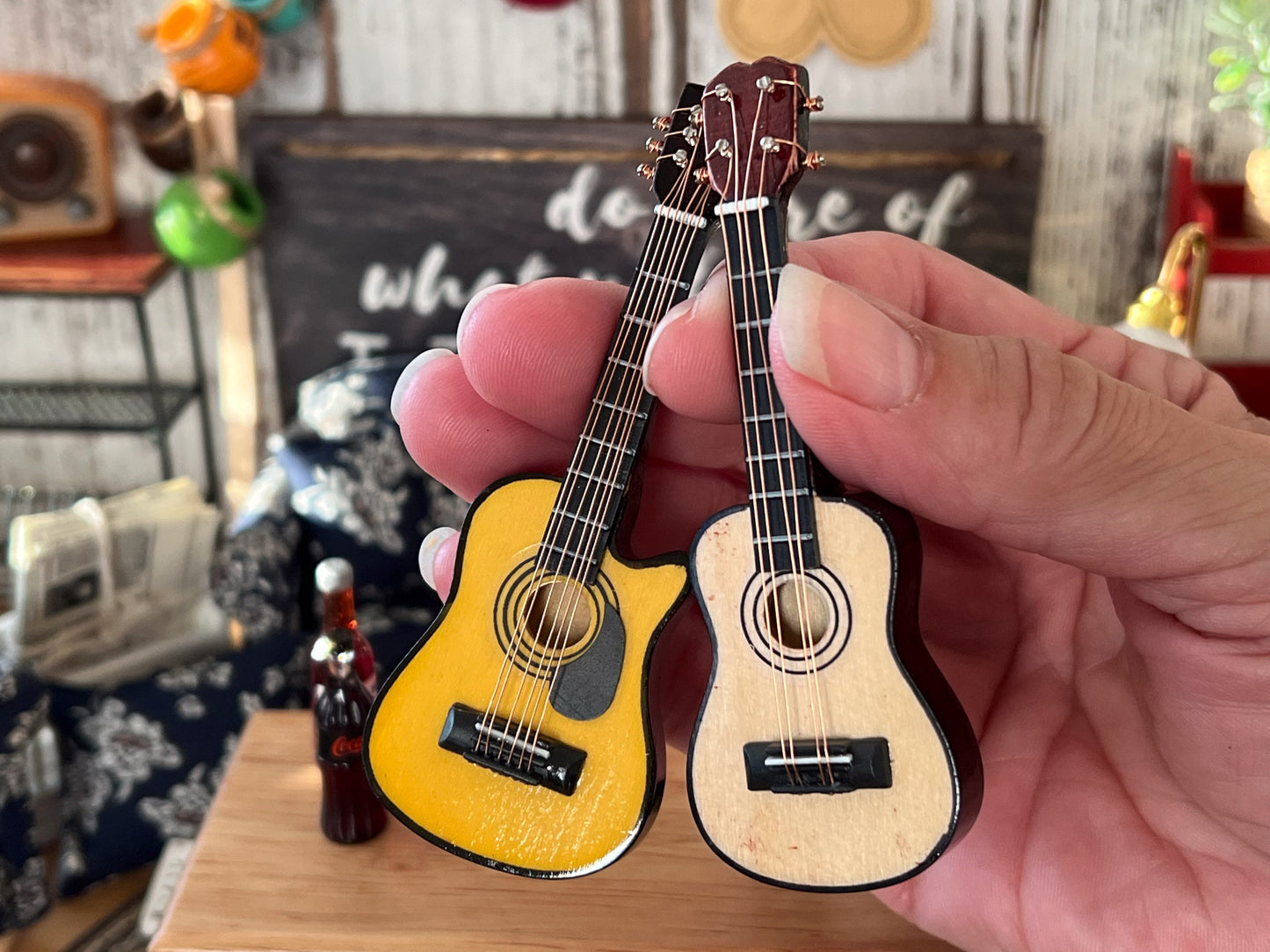 Miniature Acoustic Guitar – 1:12 Scale – Dollhouse Dreadnought & Cutaway | Mahogany Like Finish __etsy:5847589142