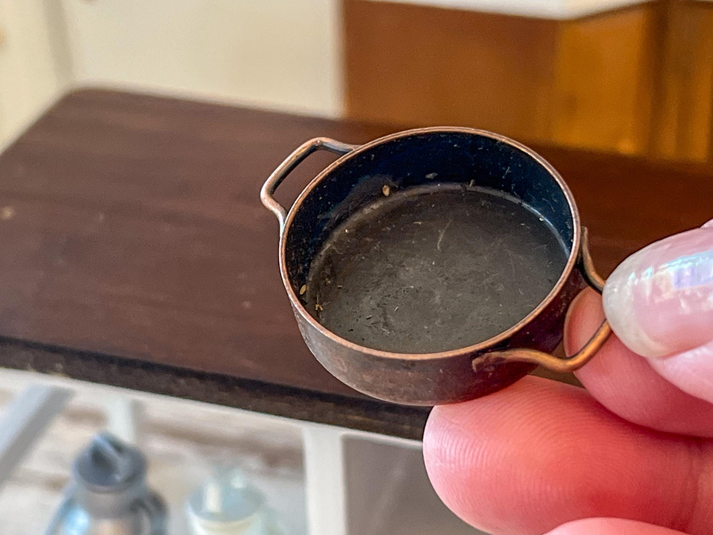 Miniature Aged Copper Pan 1:12 Scale Dollhouse Kitchen Decor __etsy:7972077383