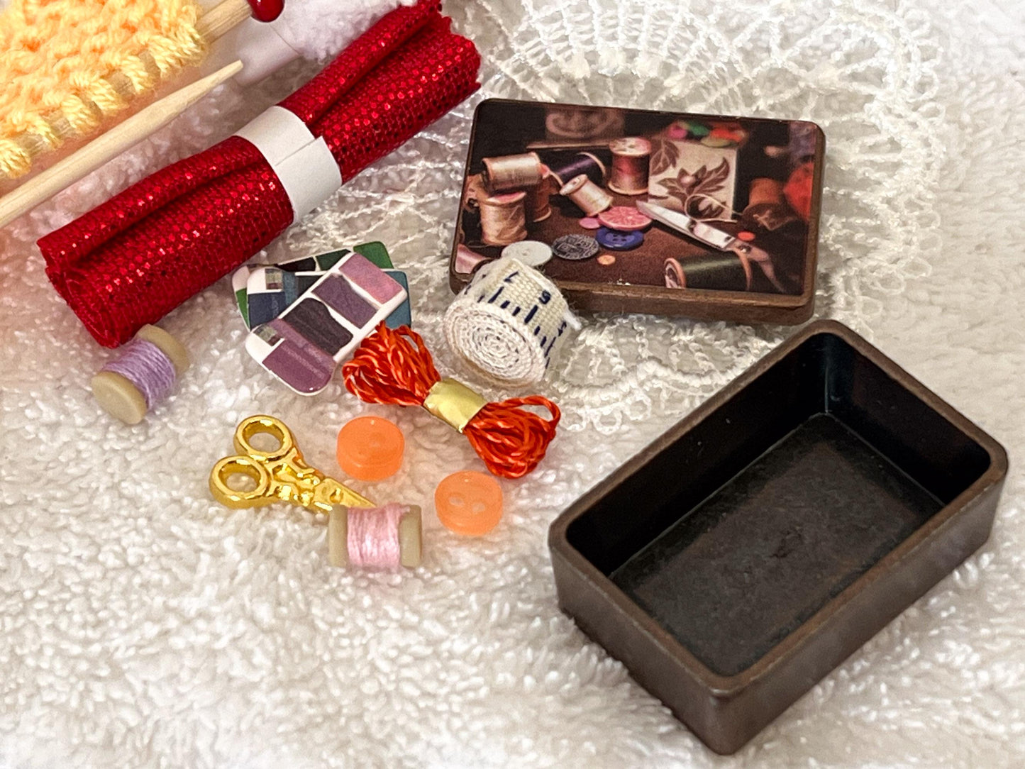 Miniature Antique Sewing Tin Box 1:12 Scale –  Dollhouse Sewing Room Accessory with Contents __etsy:6920875844
