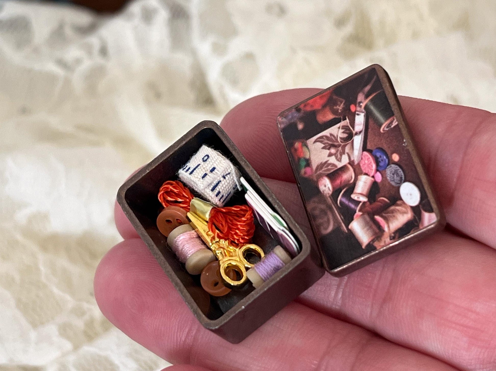 Miniature Antique Sewing Tin Box 1:12 Scale –  Dollhouse Sewing Room Accessory with Contents __etsy:6920875852