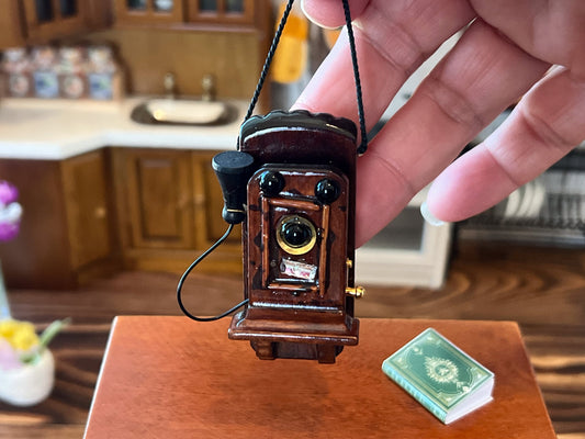 Miniature Antique Wall Phone – 1:12 Scale - Wooden Dollhouse Vintage Telephone | Brown Wall Mount __etsy:6008489746