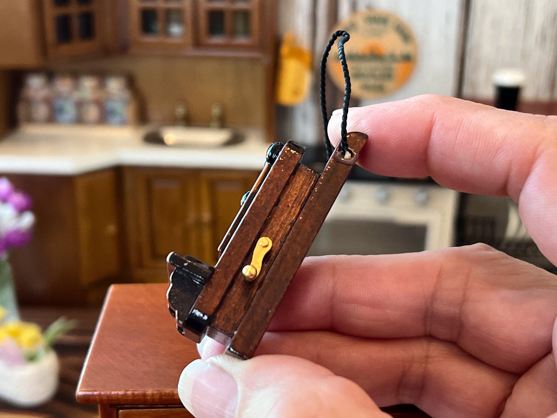 Miniature Antique Wall Phone – 1:12 Scale - Wooden Dollhouse Vintage Telephone | Brown Wall Mount __etsy:6056566905