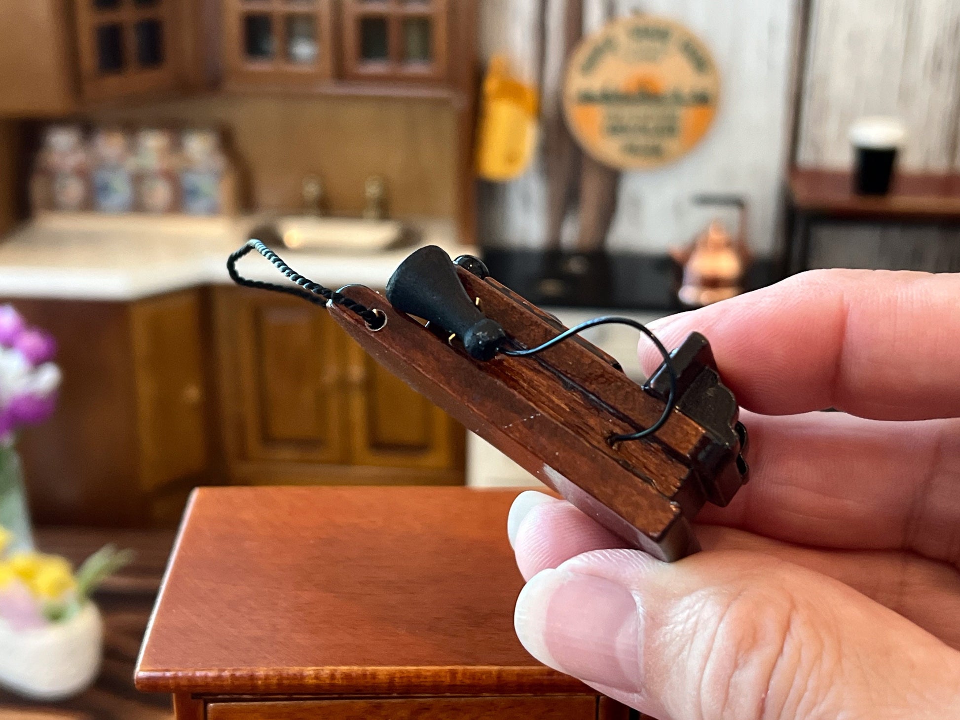 Miniature Antique Wall Phone – 1:12 Scale - Wooden Dollhouse Vintage Telephone | Brown Wall Mount __etsy:6056567023