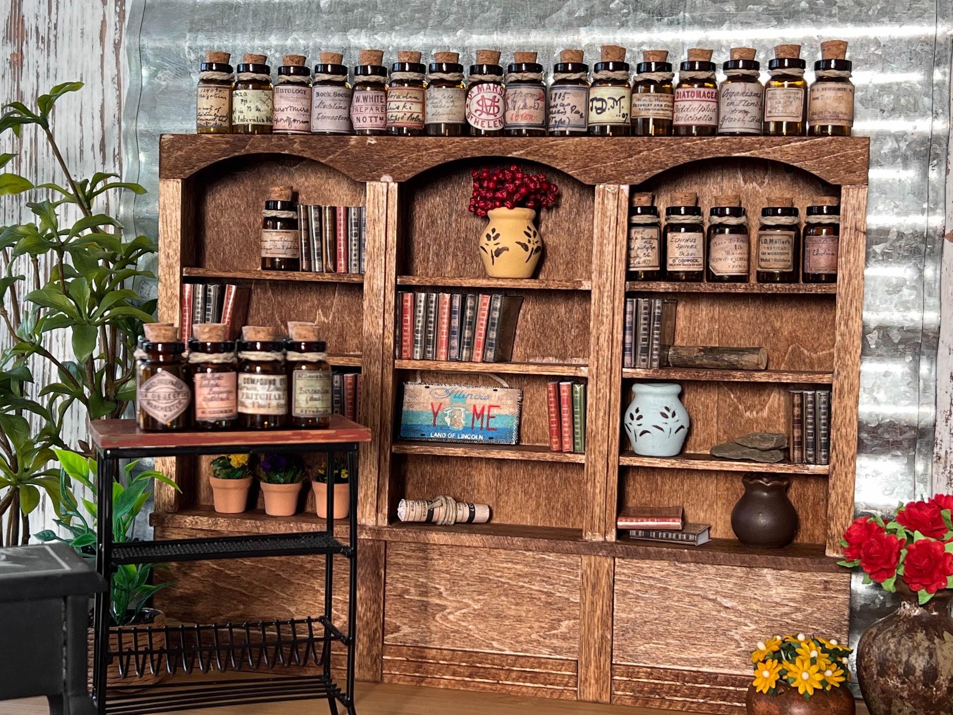 Miniature Apothecary Set 1:12 Scale - 9 PC Dollhouse Amber Glass Bottles with Labels __etsy:6564034212