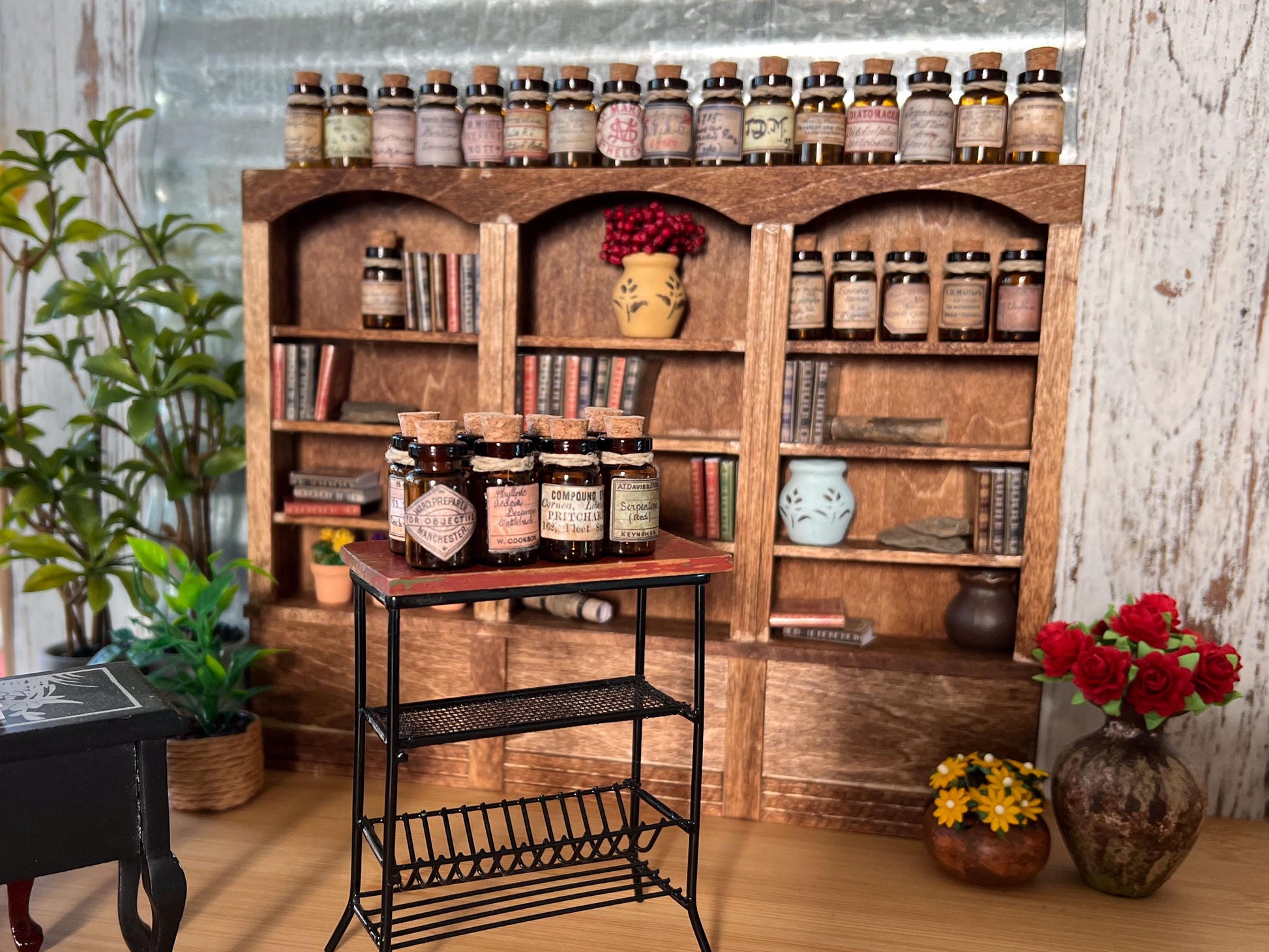 Miniature Apothecary Set 1:12 Scale - 9 PC Dollhouse Amber Glass Bottles with Labels __etsy:6612148241