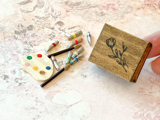 Miniature Artist Oil Paint Set 1:12 Scale -  Dollhouse Painting Tools __etsy:7646498161
