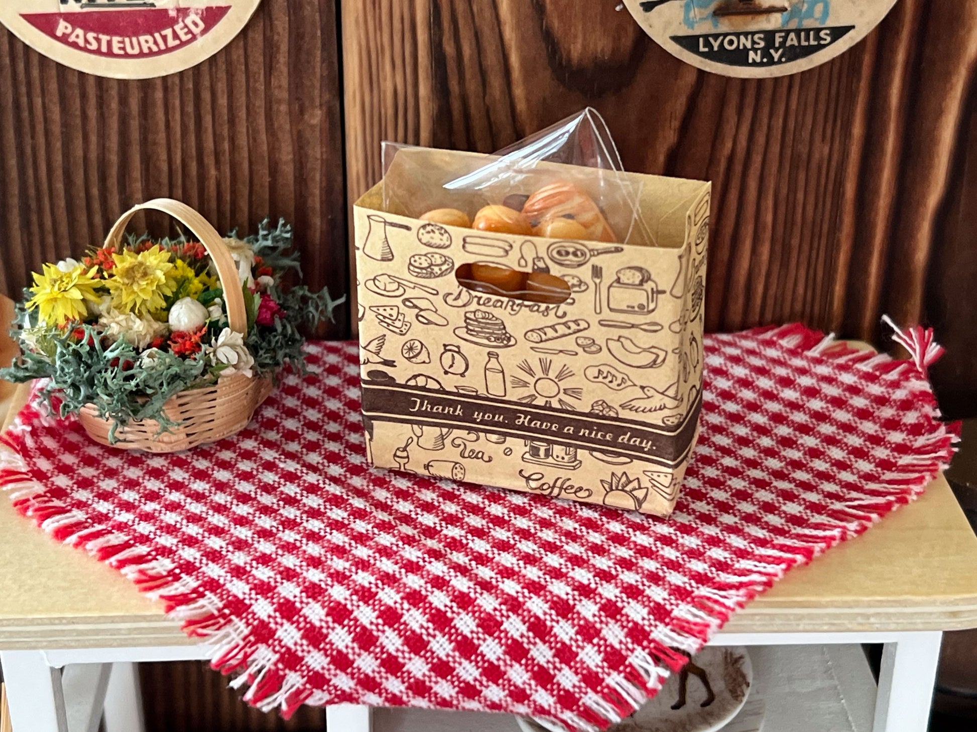 Miniature Bakery Bag Set 1:12 Scale - Dollhouse Cookies, Bread, Danishes & Cinnamon Rolls __etsy:6240759460