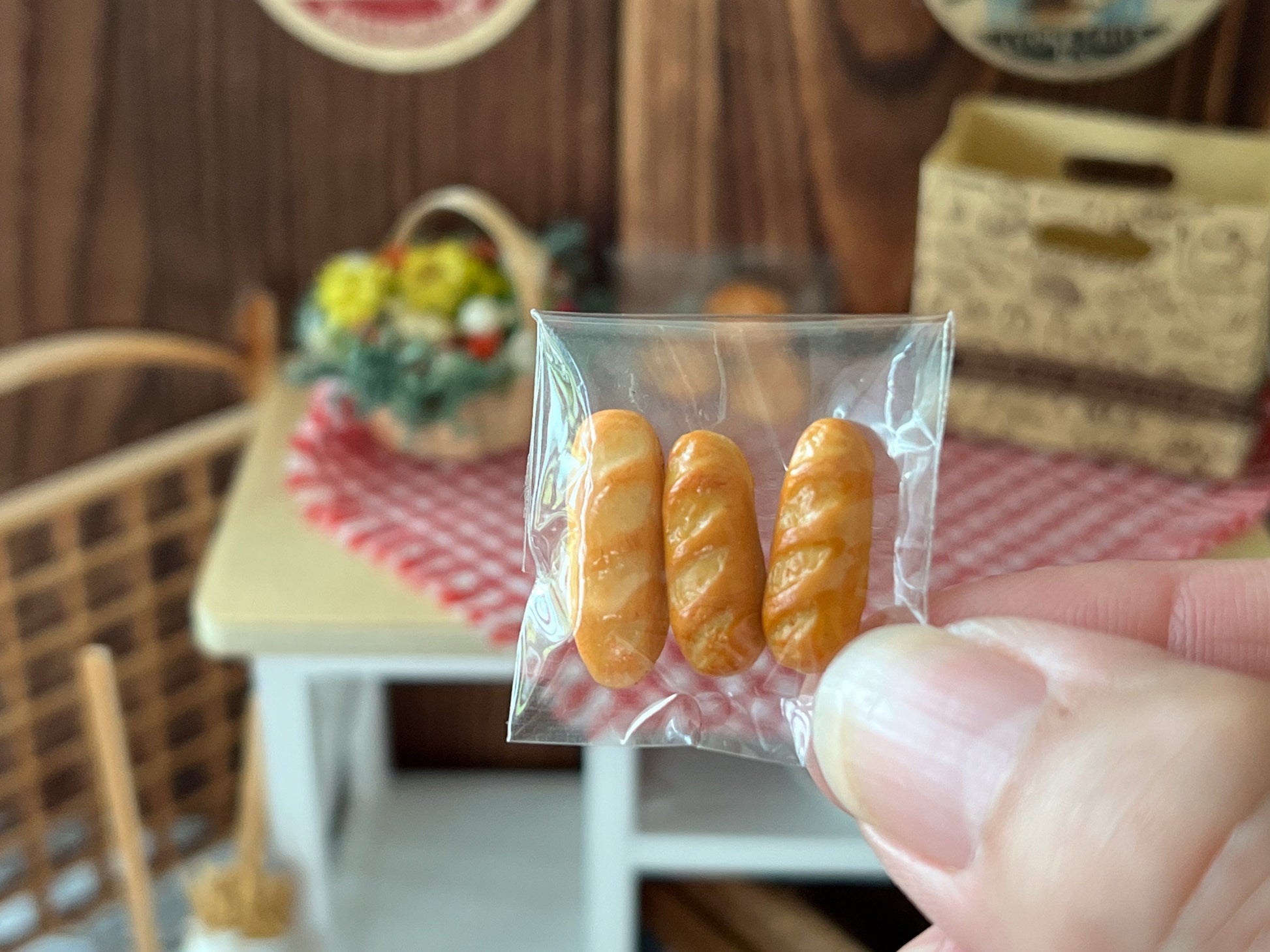 Miniature Bakery Bag Set 1:12 Scale - Dollhouse Cookies, Bread, Danishes & Cinnamon Rolls __etsy:6288811657