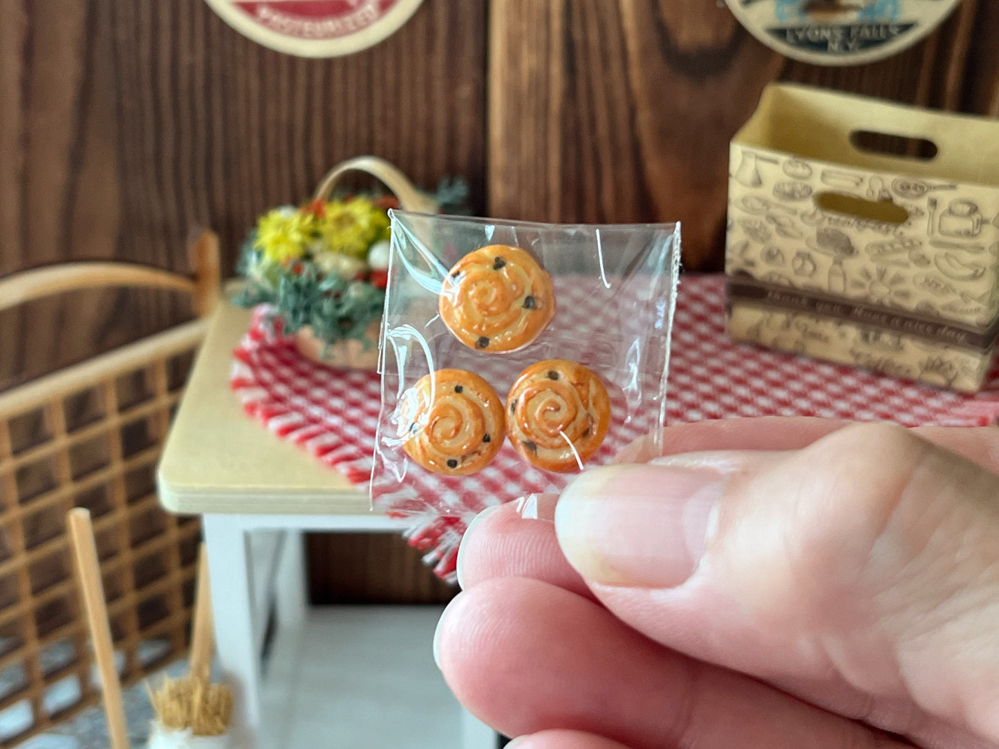 Miniature Bakery Bag Set 1:12 Scale - Dollhouse Cookies, Bread, Danishes & Cinnamon Rolls __etsy:6240759342
