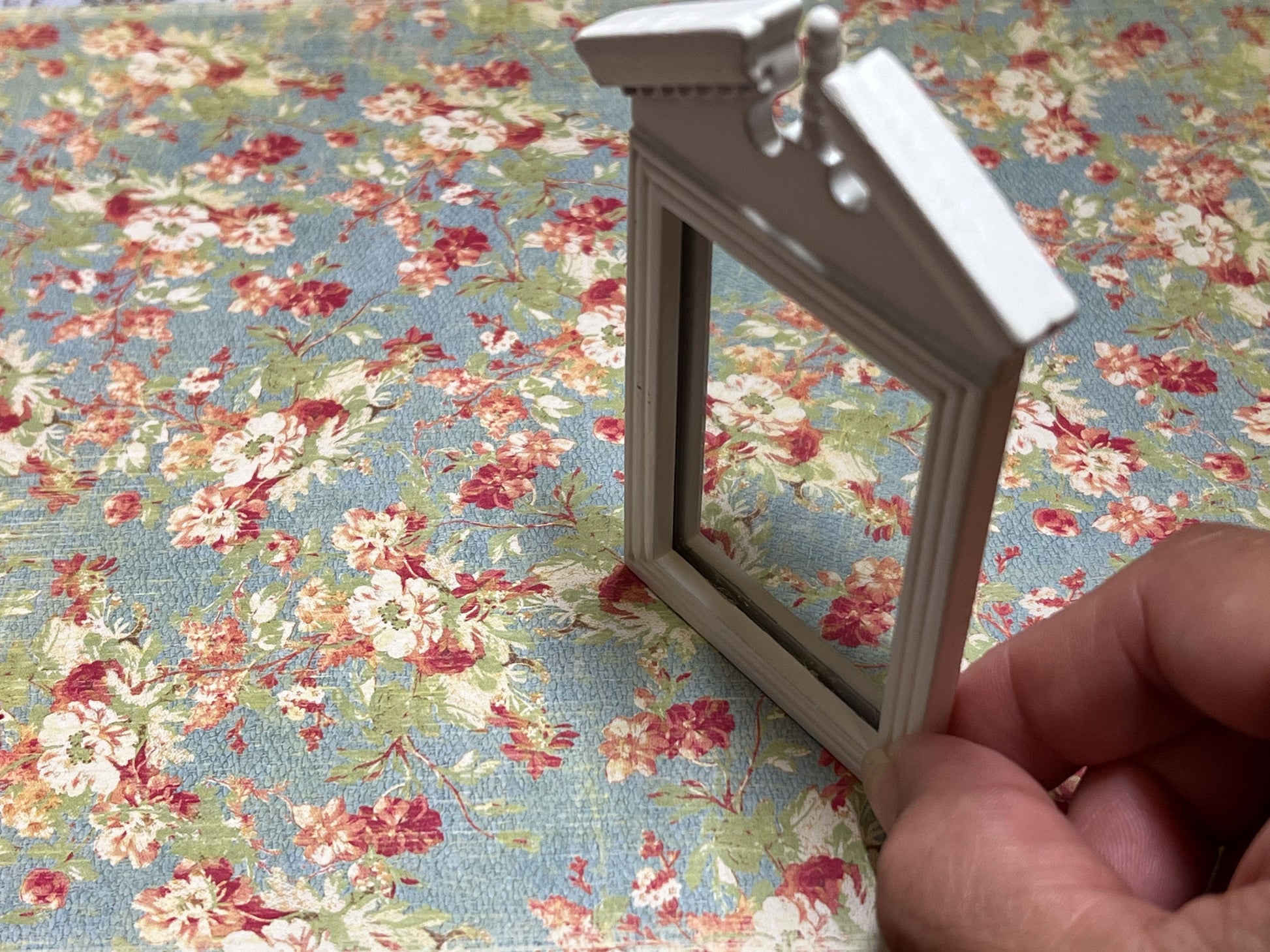 Miniature Bathroom Wall Mirror, 1:12 Scale - Dollhouse White Wood Frame Vanity Wall Mirror __etsy:5770440926