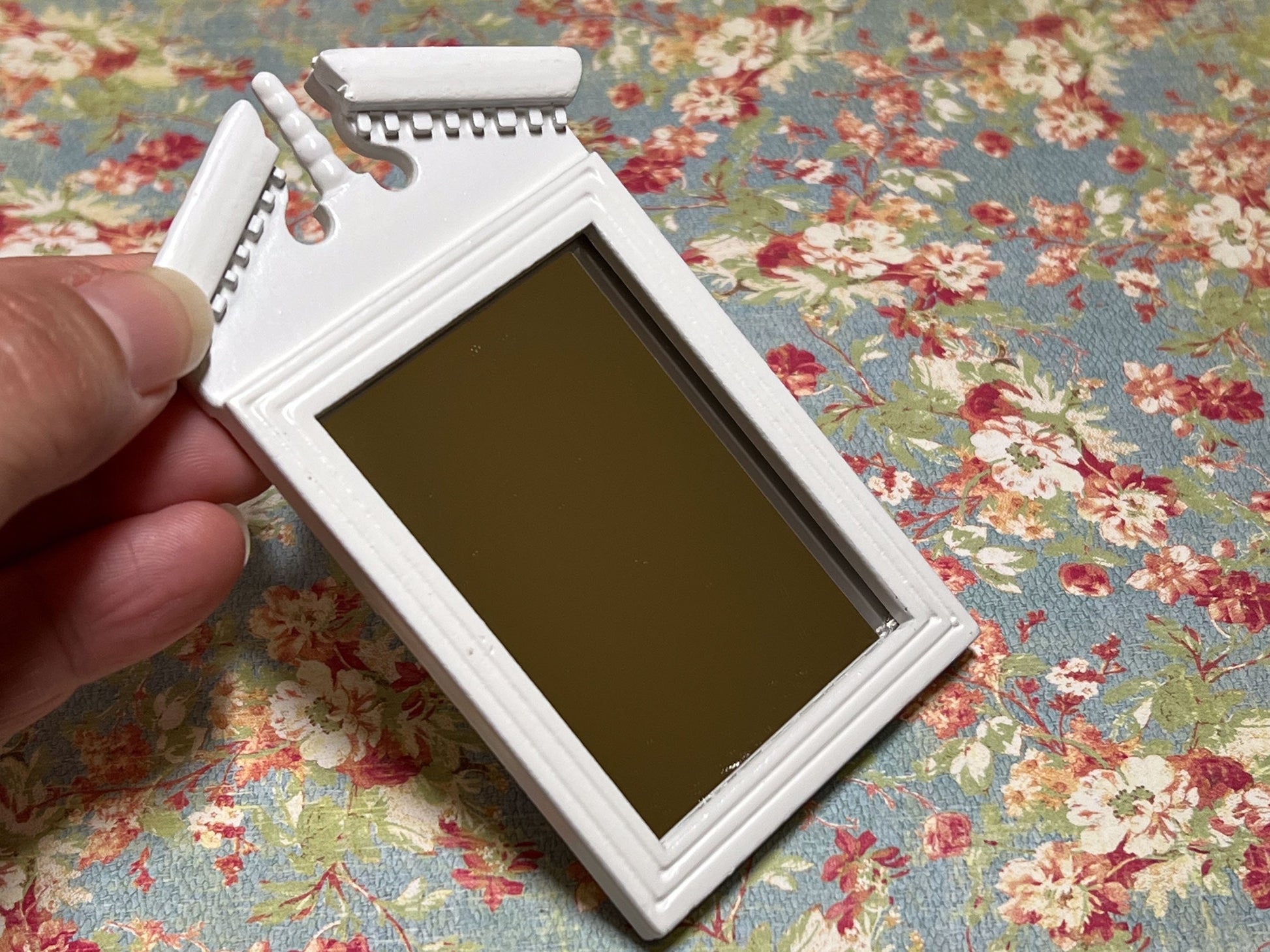 Miniature Bathroom Wall Mirror, 1:12 Scale - Dollhouse White Wood Frame Vanity Wall Mirror __etsy:5770440906