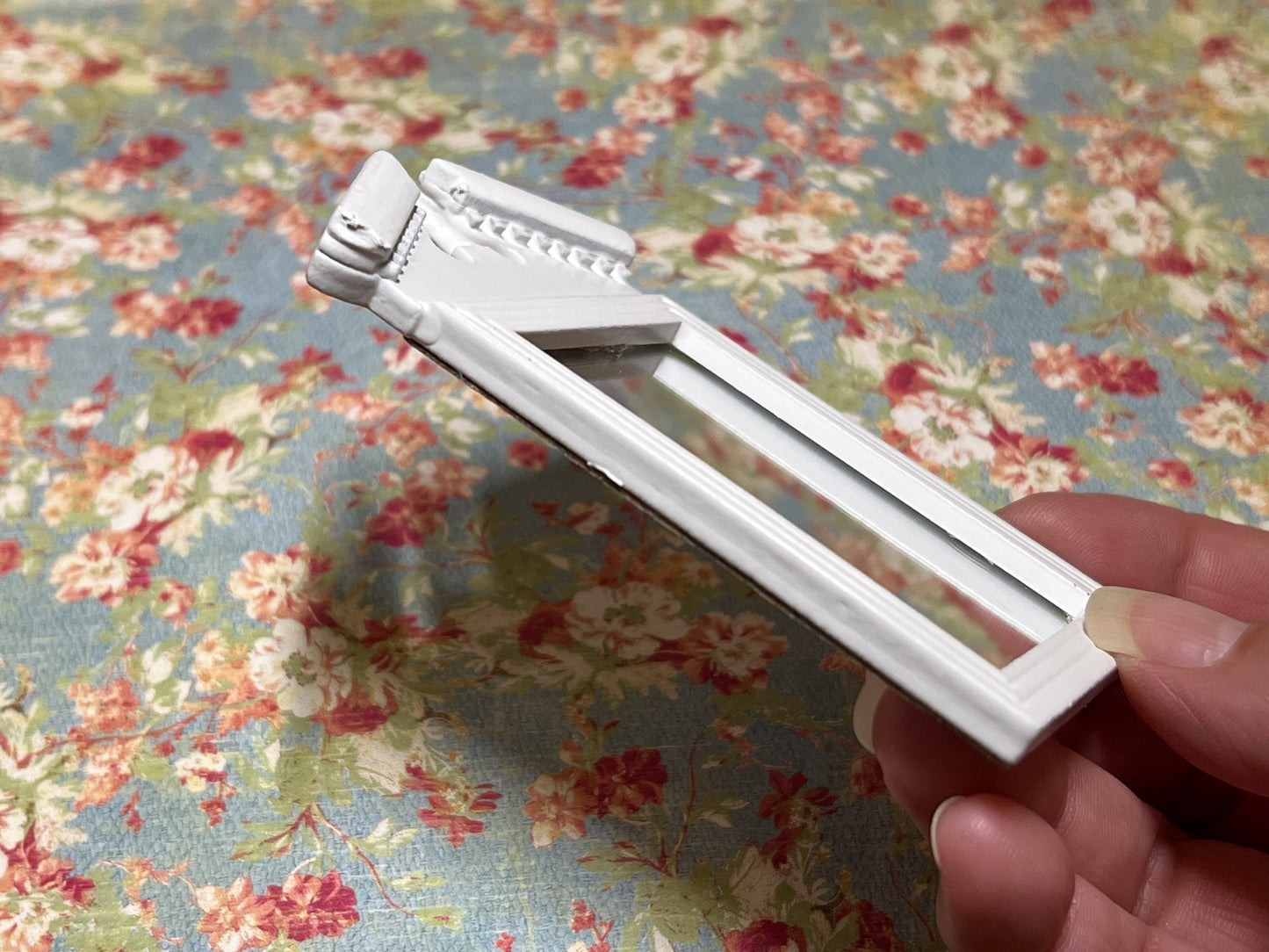 Miniature Bathroom Wall Mirror, 1:12 Scale - Dollhouse White Wood Frame Vanity Wall Mirror __etsy:5770440922