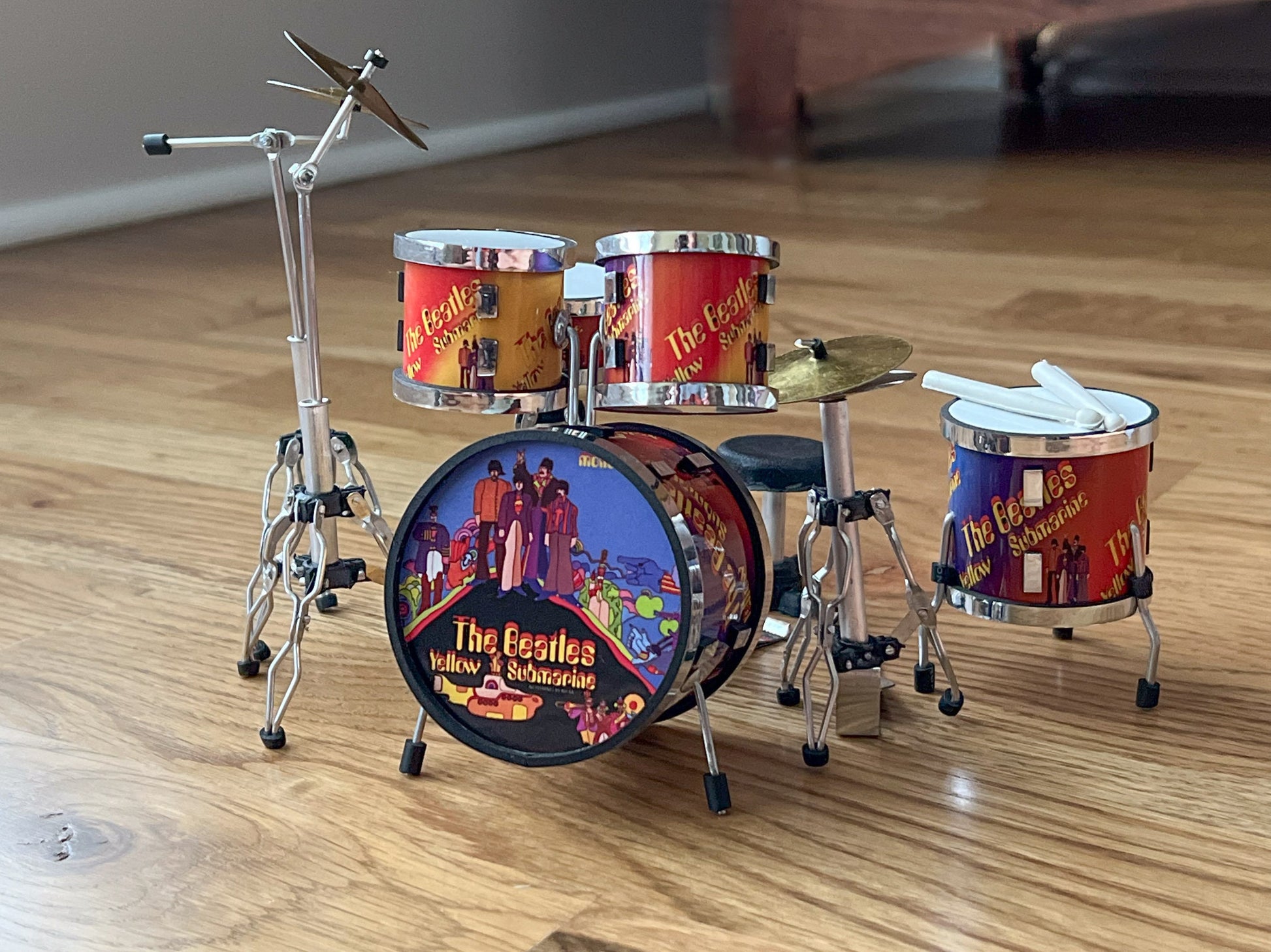 Miniature Beatles Drums Set 1:12 Scale  – Dollhouse Music Room Yellow Submarine Drums __etsy:6169703761
