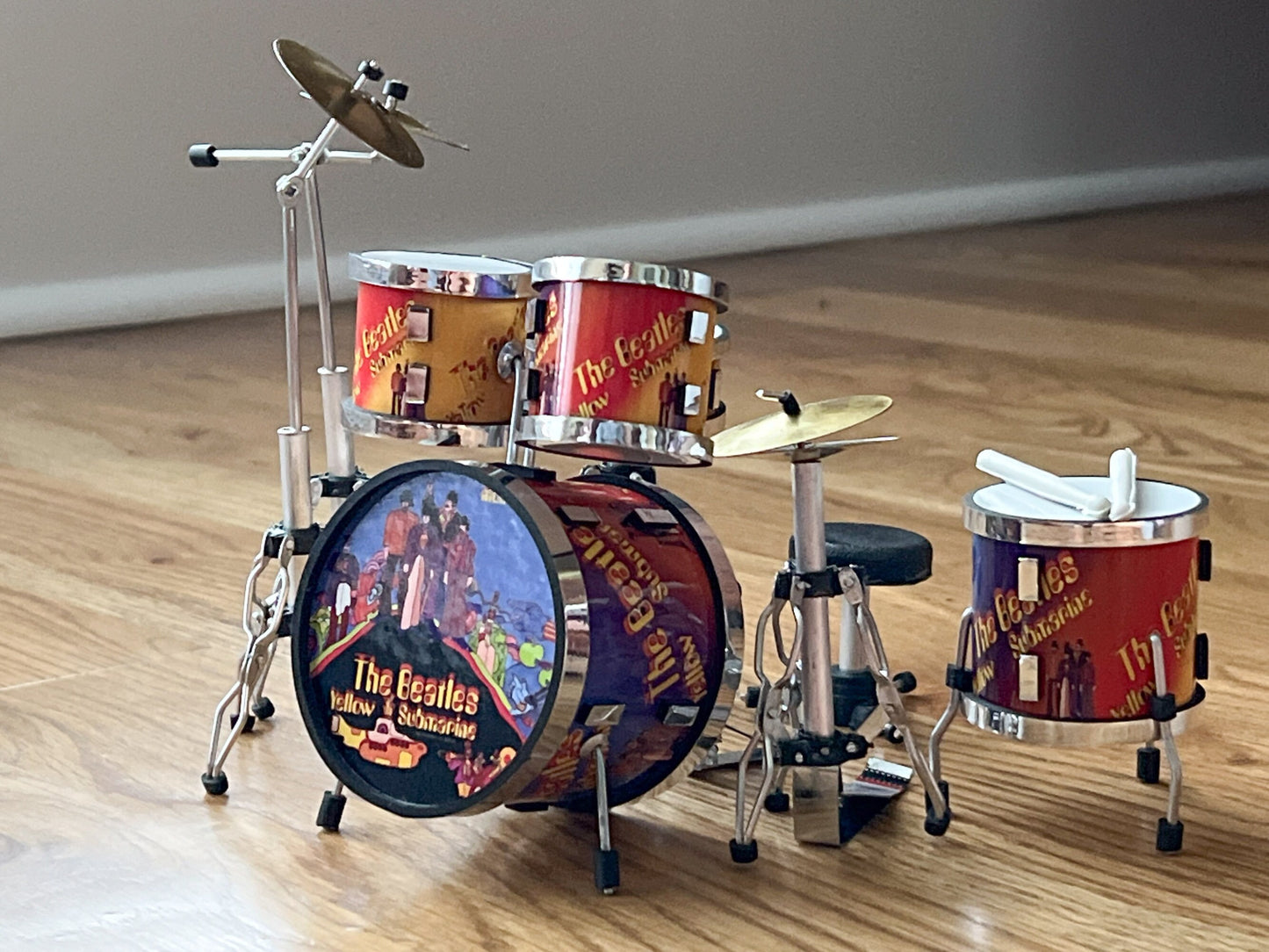 Miniature Beatles Drums Set 1:12 Scale  – Dollhouse Music Room Yellow Submarine Drums __etsy:6121585974