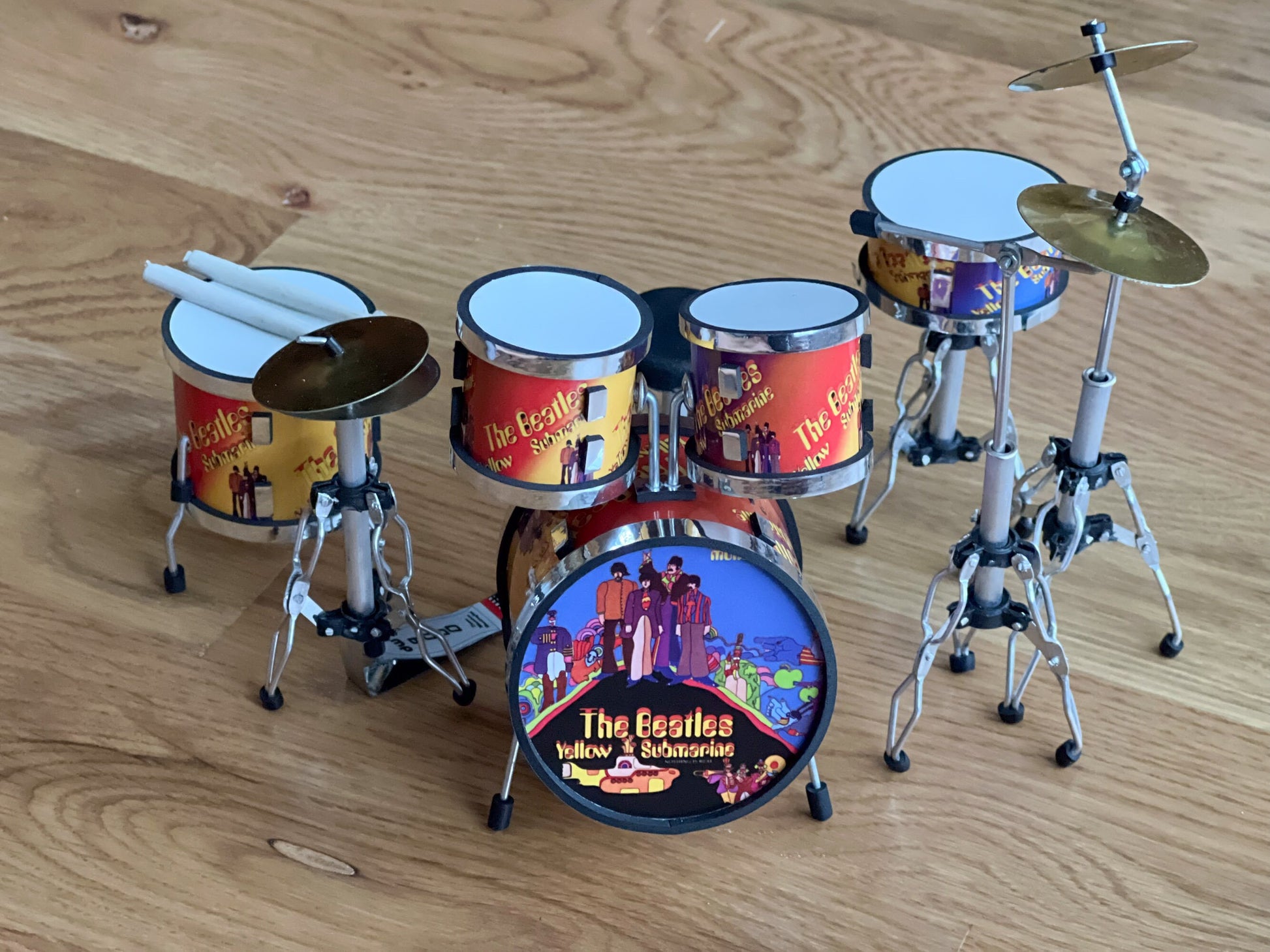 Miniature Beatles Drums Set 1:12 Scale  – Dollhouse Music Room Yellow Submarine Drums __etsy:6121585982