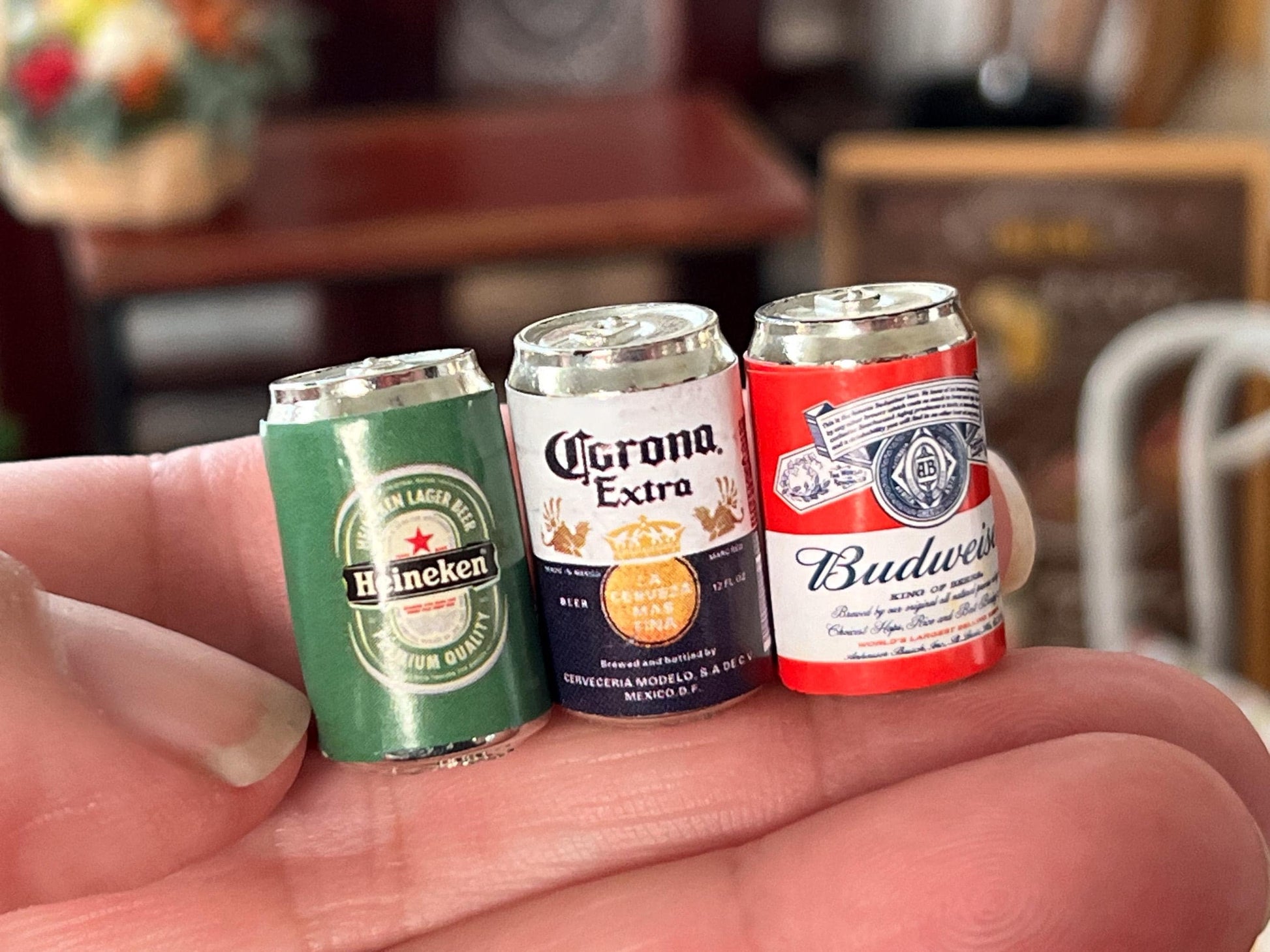 Miniature Beer Cans – Budweiser, Heineken, Corona – 1:12 Scale Realistic Dollhouse Bar Accessories __etsy:6465003896