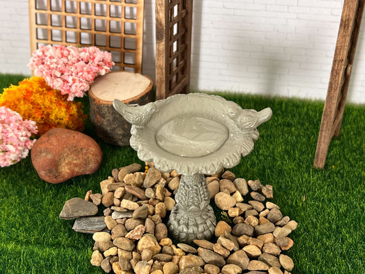 Miniature Bird Bath – 1:12 Scale Clay Dollhouse Garden Fountain with Birds & Water Slime Effect __etsy:5983949012