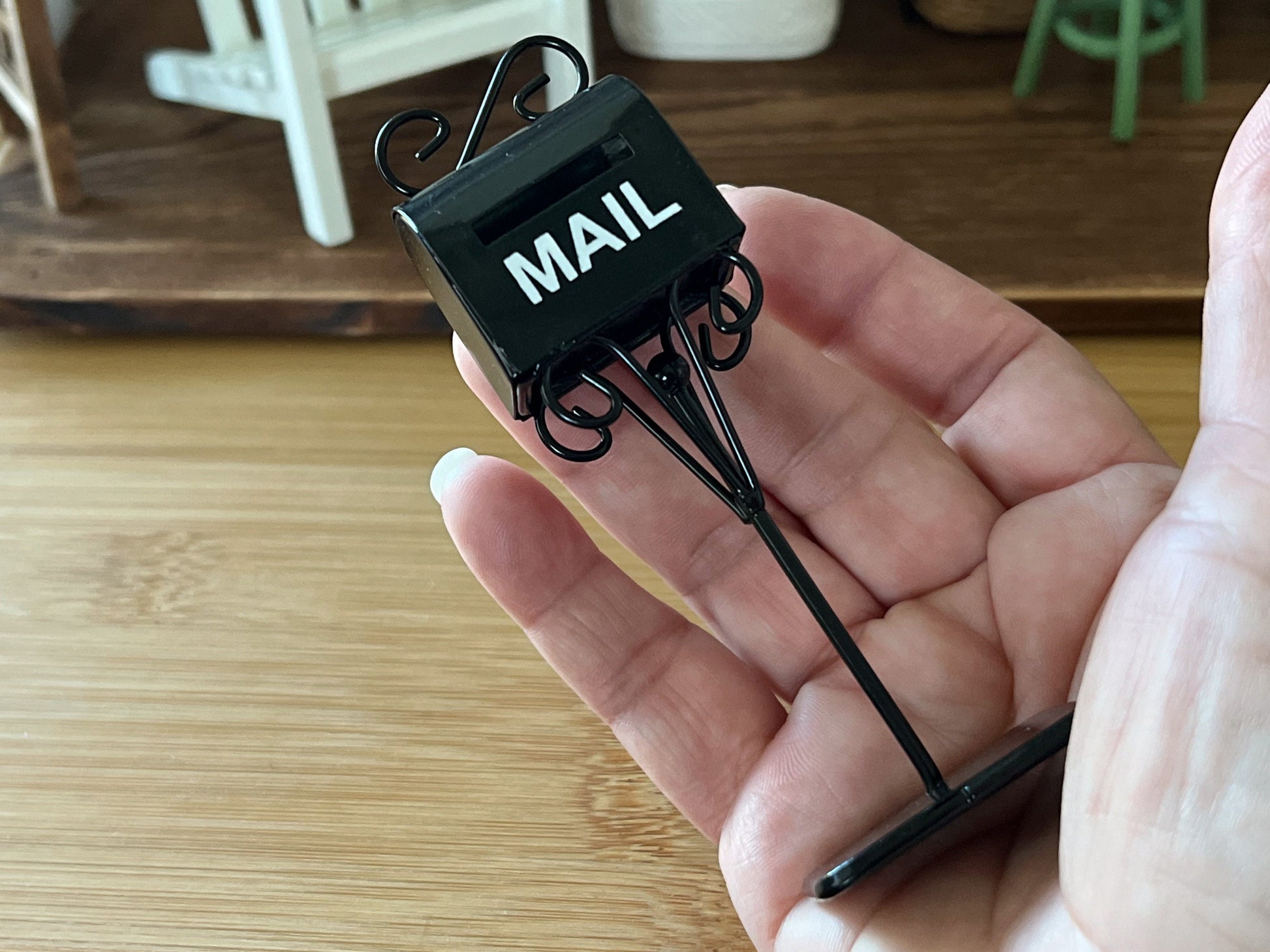 Miniature Black Metal Mailbox – 1:12 Scale Dollhouse Accessory, Standing Mailbox with White "MAIL" Text __etsy:5854280814