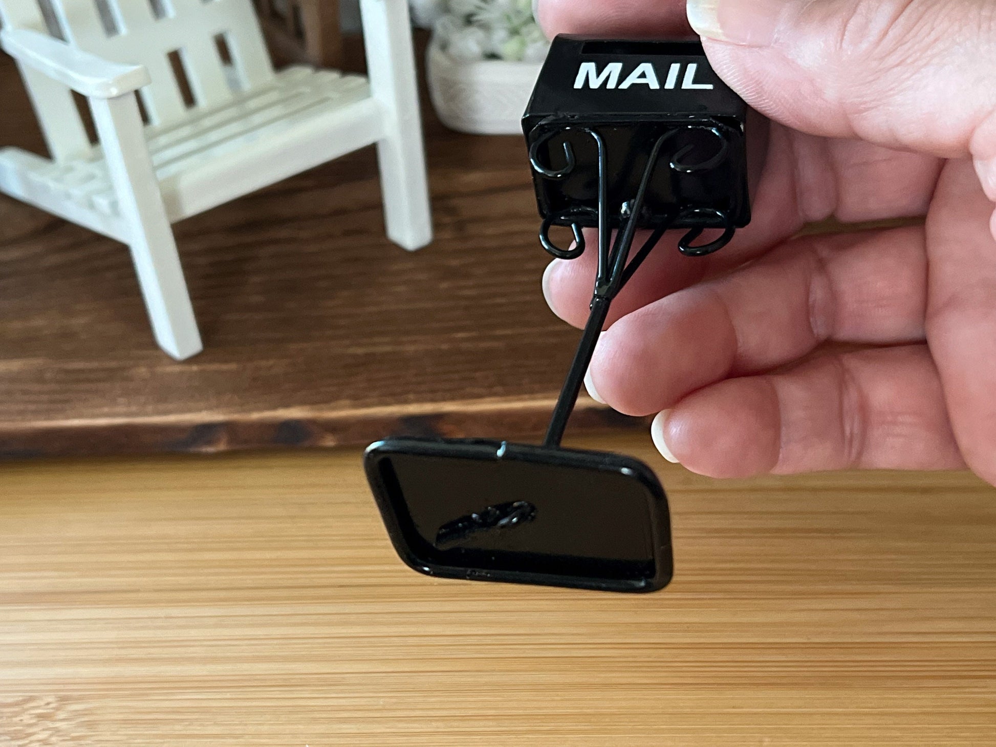 Miniature Black Metal Mailbox – 1:12 Scale Dollhouse Accessory, Standing Mailbox with White "MAIL" Text __etsy:5854306032