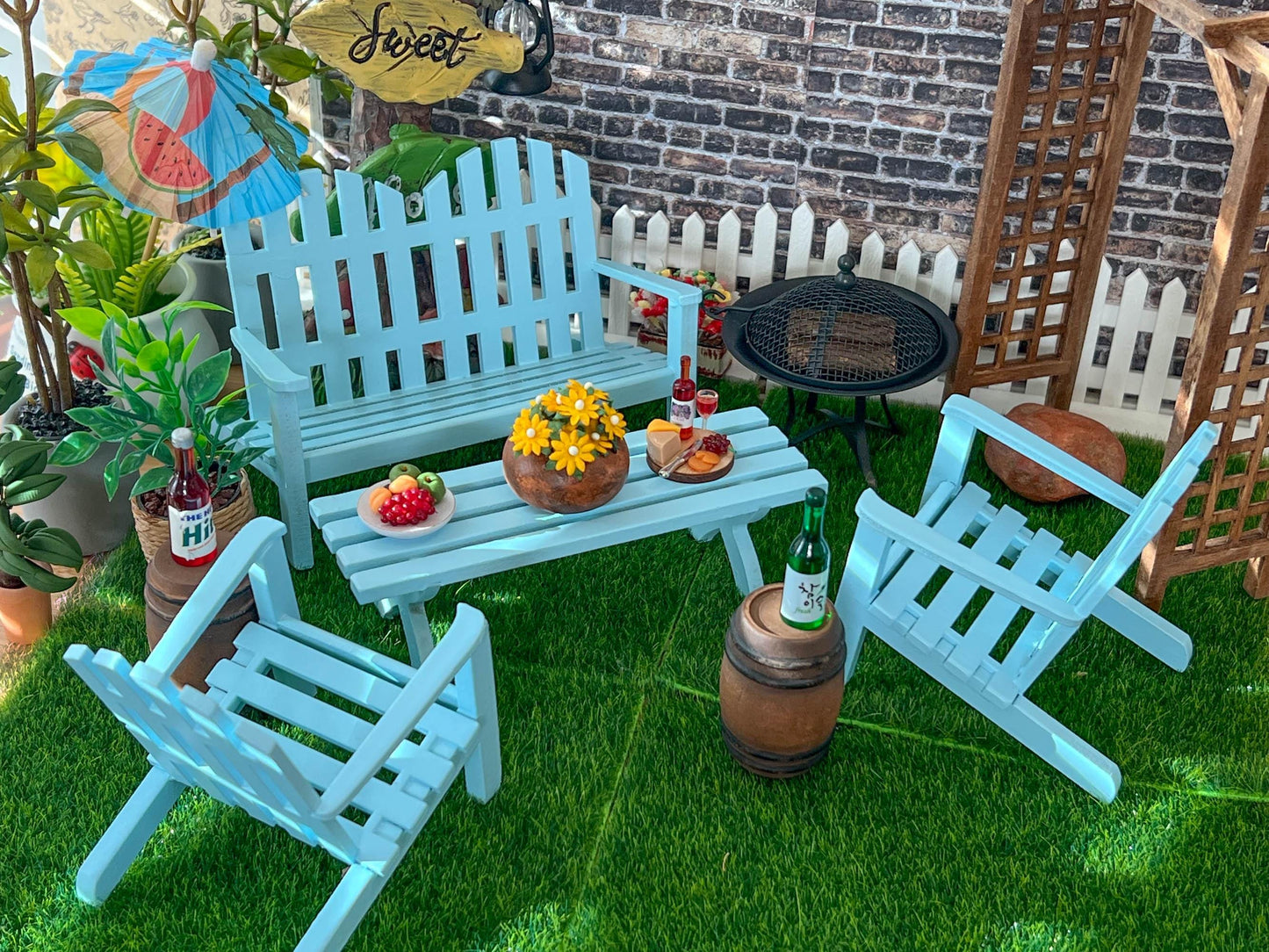 Miniature Blue Adirondack Patio Set – 1:12 Scale Dollhouse Outdoor Furniture __etsy:7279321775