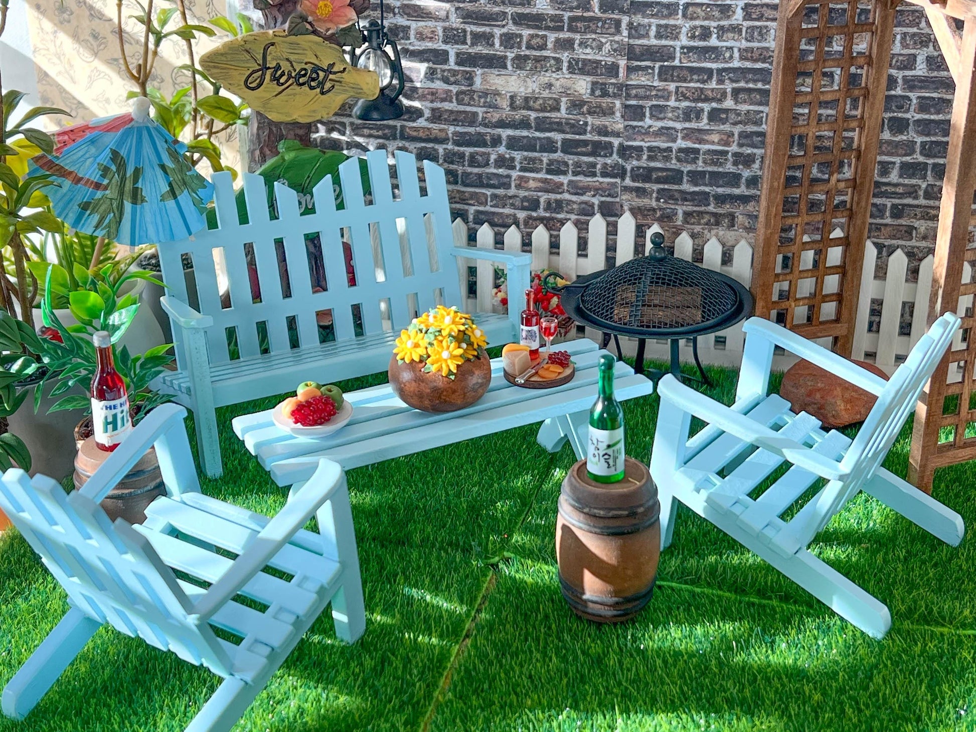 Miniature Blue Adirondack Patio Set – 1:12 Scale Dollhouse Outdoor Furniture __etsy:7279321767