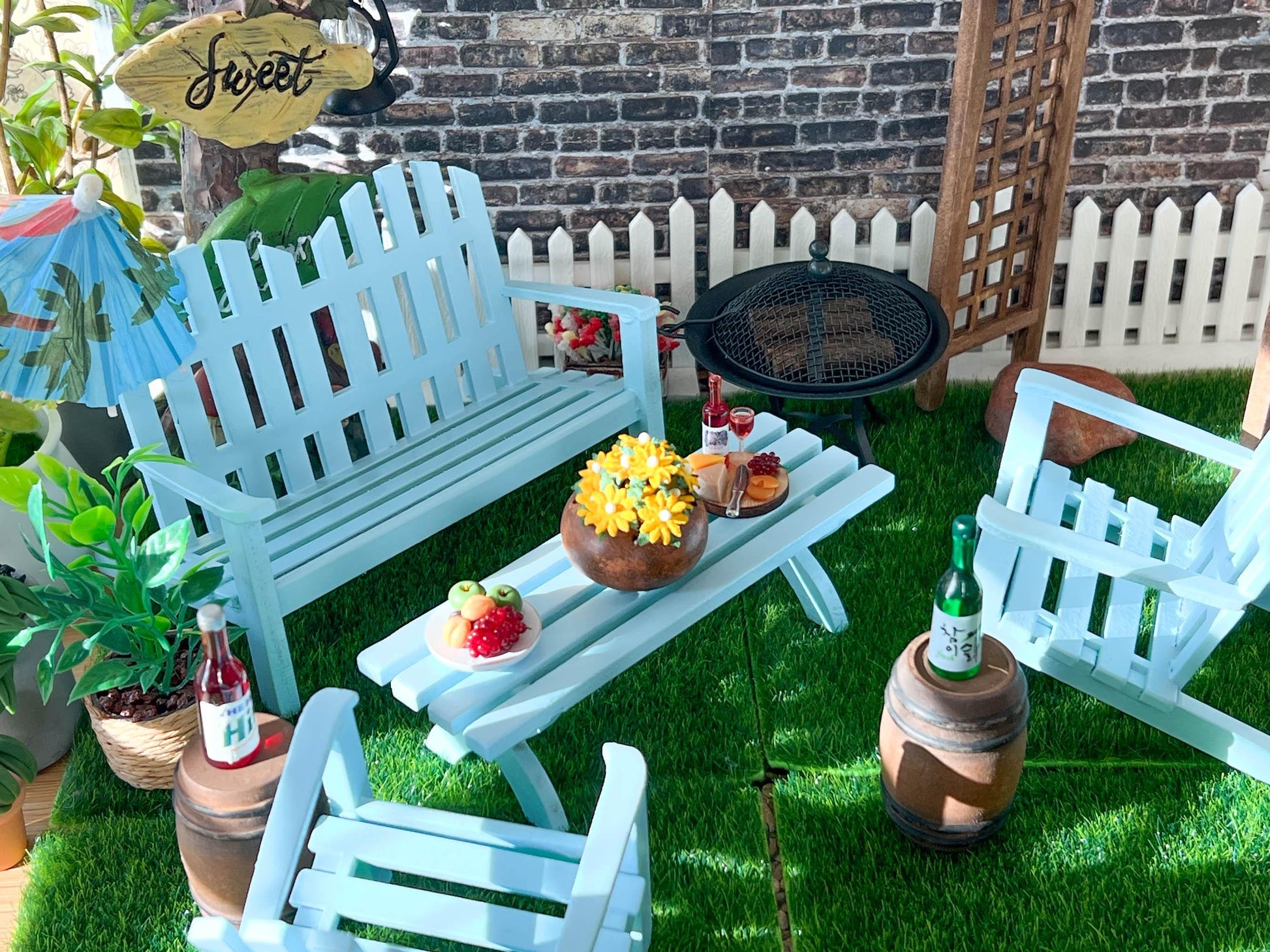 Miniature Blue Adirondack Patio Set – 1:12 Scale Dollhouse Outdoor Furniture __etsy:7279321759