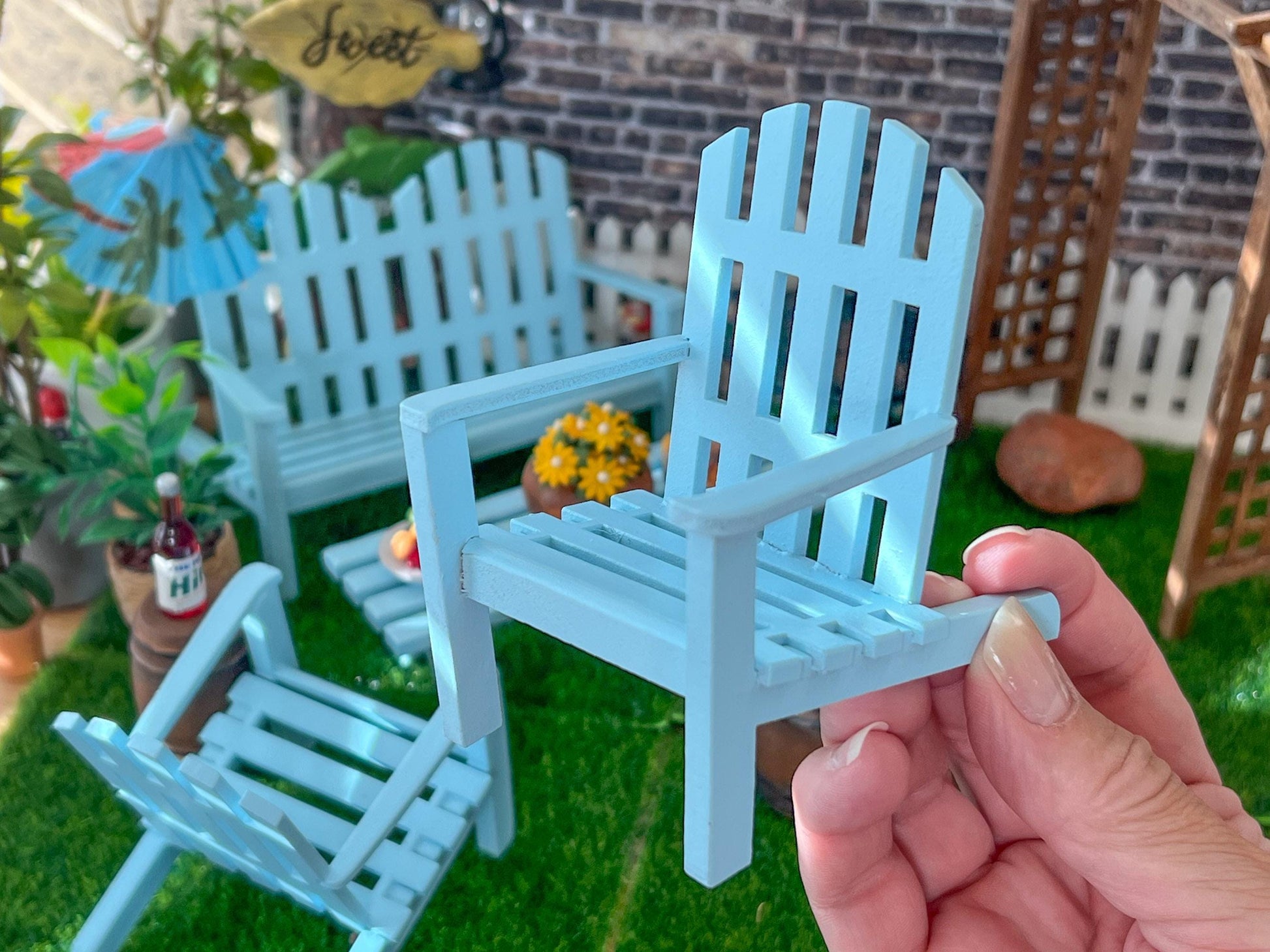 Miniature Blue Adirondack Patio Set – 1:12 Scale Dollhouse Outdoor Furniture __etsy:7279321771