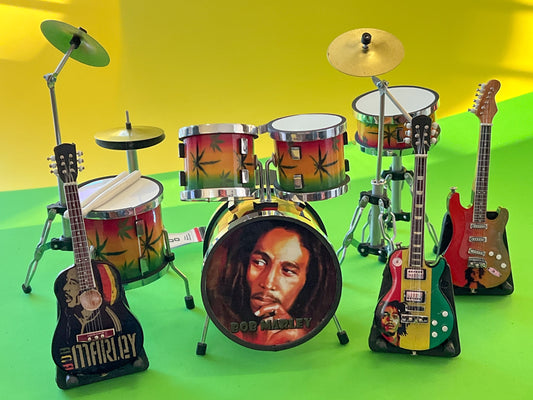 Miniature Bob Marley Drum Set with Guitars 1:12 Scale  – Reggae Music Room __etsy:5731190037