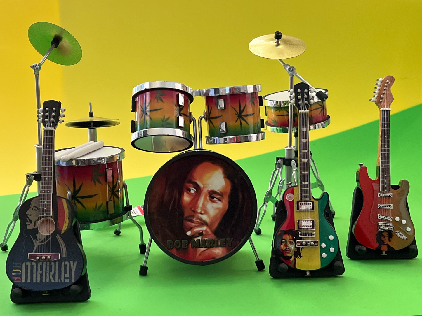Miniature Bob Marley Drum Set with Guitars 1:12 Scale  – Reggae Music Room __etsy:5731190121