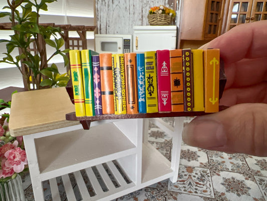 Miniature Bookshelf with Books – 1:12 Scale Dollhouse Wooden Shelf with 13 Colorful Mini Books __etsy:6123623124