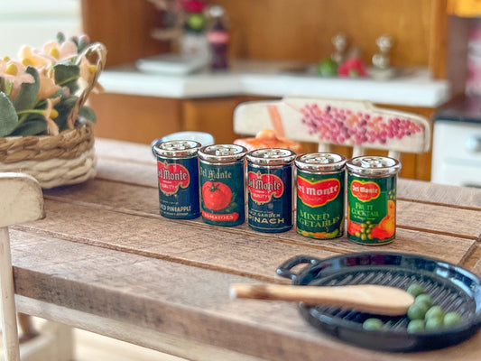 Miniature Can Food 5 PC Set-1:12 Scale-Dollhouse Pantry Can Fruit and Vegetables __etsy:8043106492