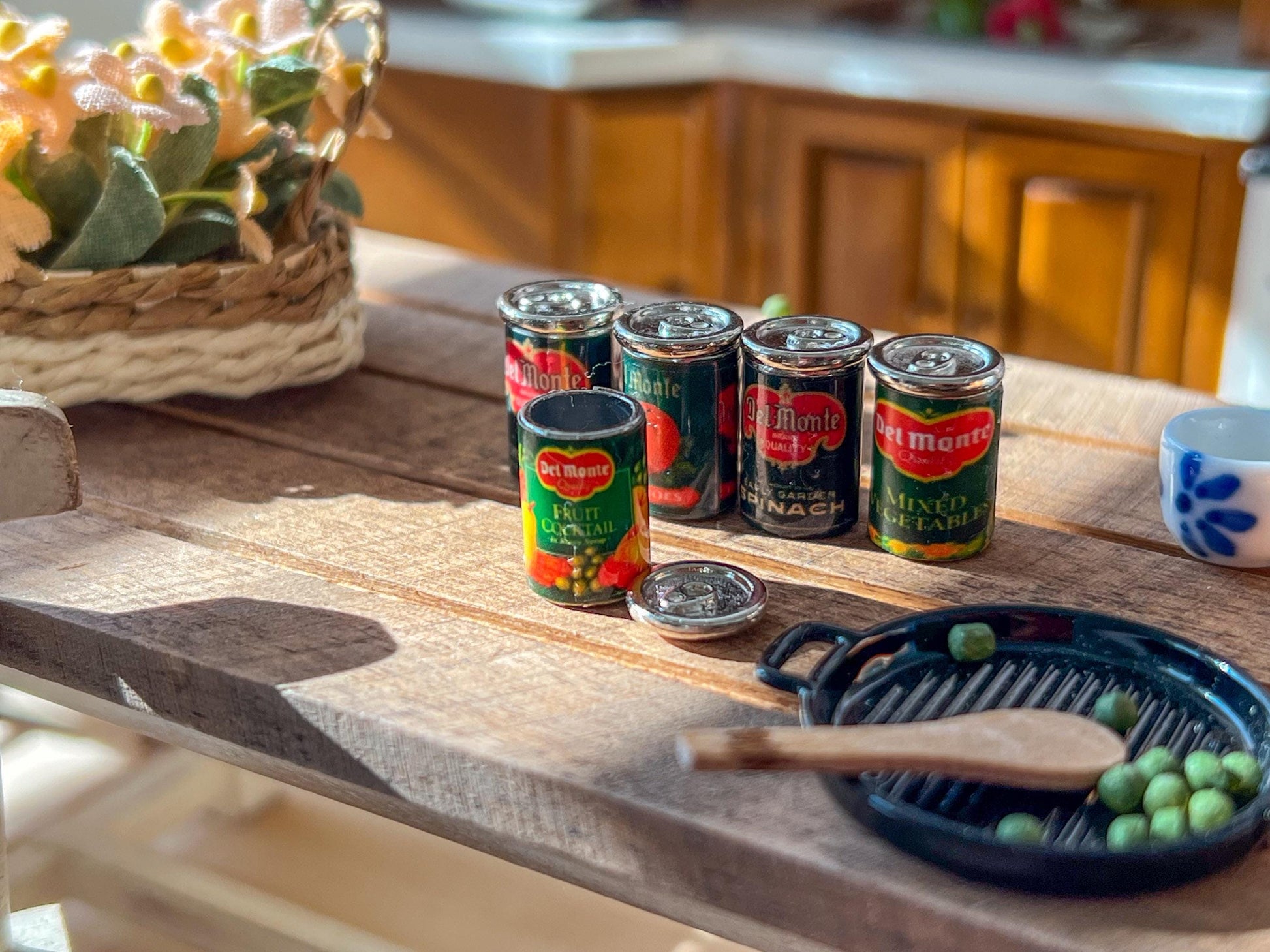 Miniature Can Food 5 PC Set-1:12 Scale-Dollhouse Pantry Can Fruit and Vegetables __etsy:8043104638