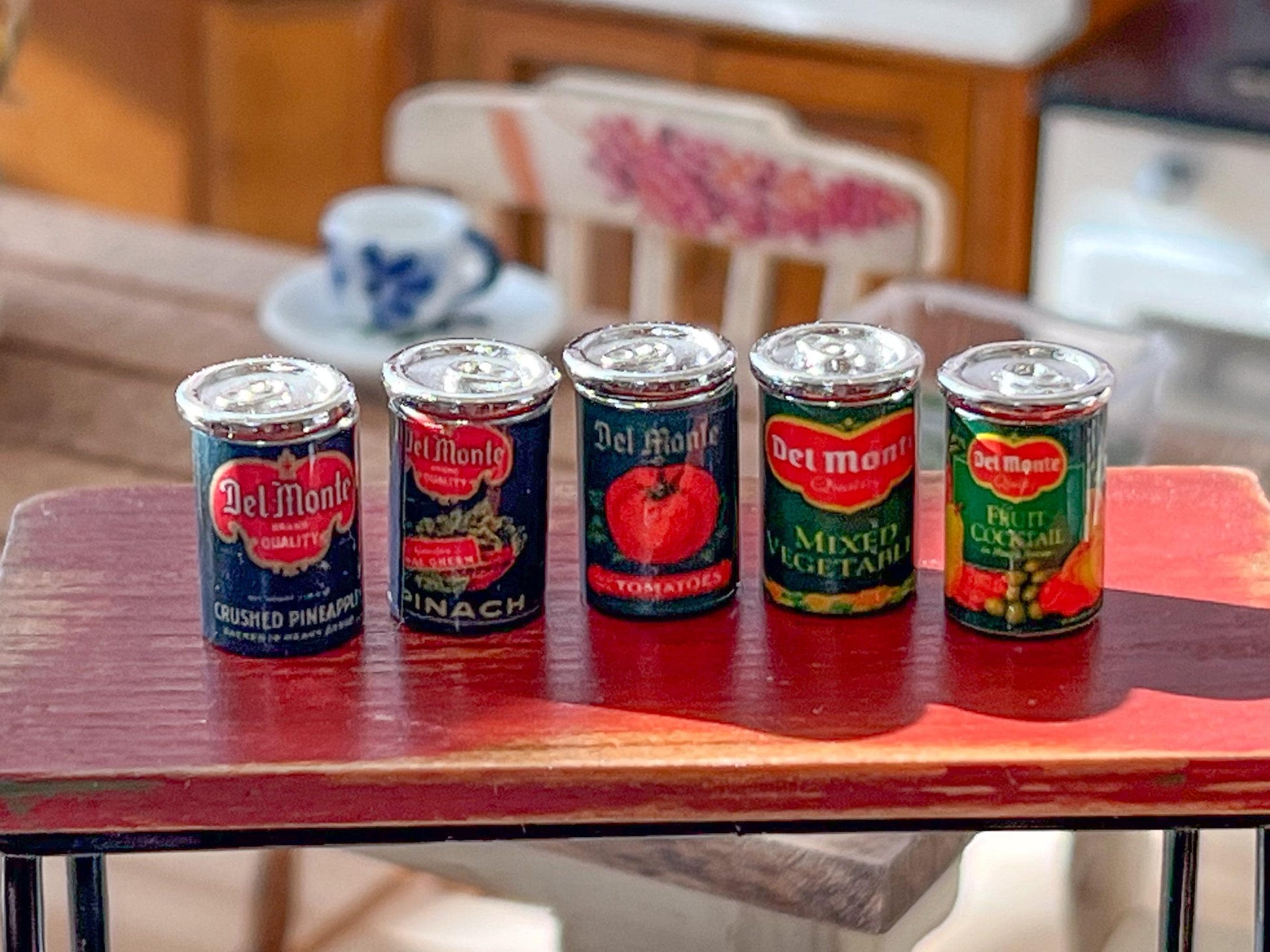 Miniature Can Food 5 PC Set-1:12 Scale-Dollhouse Pantry Can Fruit and Vegetables __etsy:8091018167