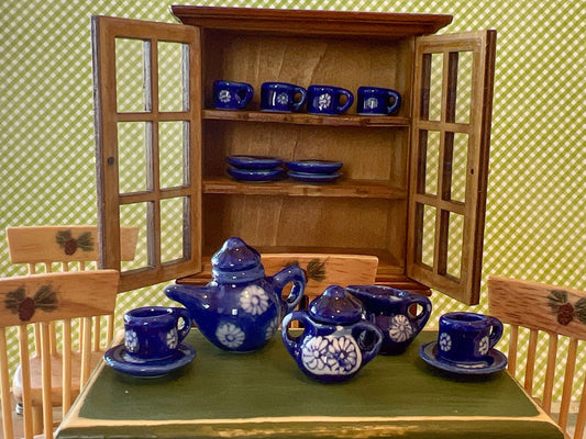 Miniature Ceramic Blue Tea Set 1:12 Scale – 9 PC Dollhouse China-Inspired Tableware __etsy:5576278882