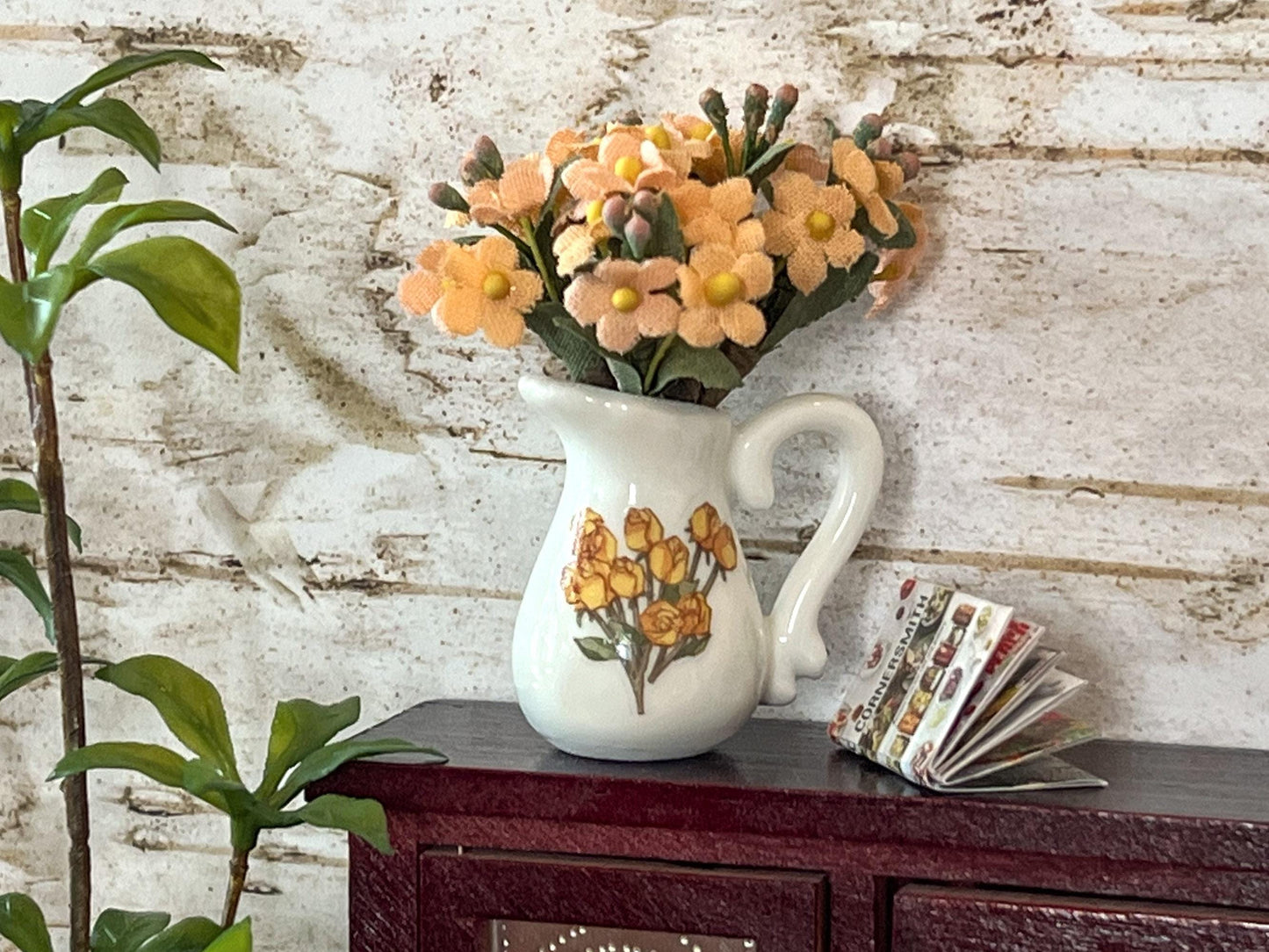 Miniature Ceramic Centerpiece 1:6 Scale – White Floral Decor for Dollhouse __etsy:6707582574