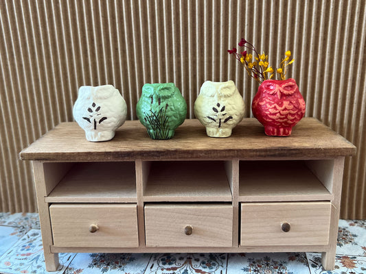 Adorable colorful owl planter made out of ceramic and painted in several colors to choose from. Green, red, white and yellow. Some are decorated with stencil leaves and others are decorated with decoupage paper. __etsy:6228100267