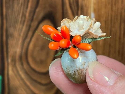 Miniature Ceramic Vase 1:12 Scale, Dollhouse Golden/White Vase with Mulberry Flowers __etsy:7798749577