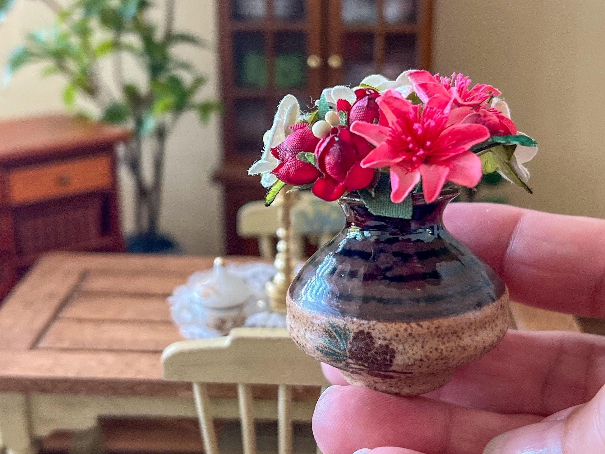 Miniature Ceramic Vase – 1:6 Scale Dollhouse Spring Floral Decor __etsy:7012809815