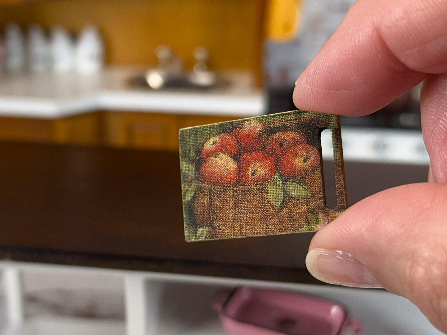 Miniature Cutting Board 1:12 Scale -Wooden Board with Apple & Floral Decoupage for Dollhouse __etsy:7632235285
