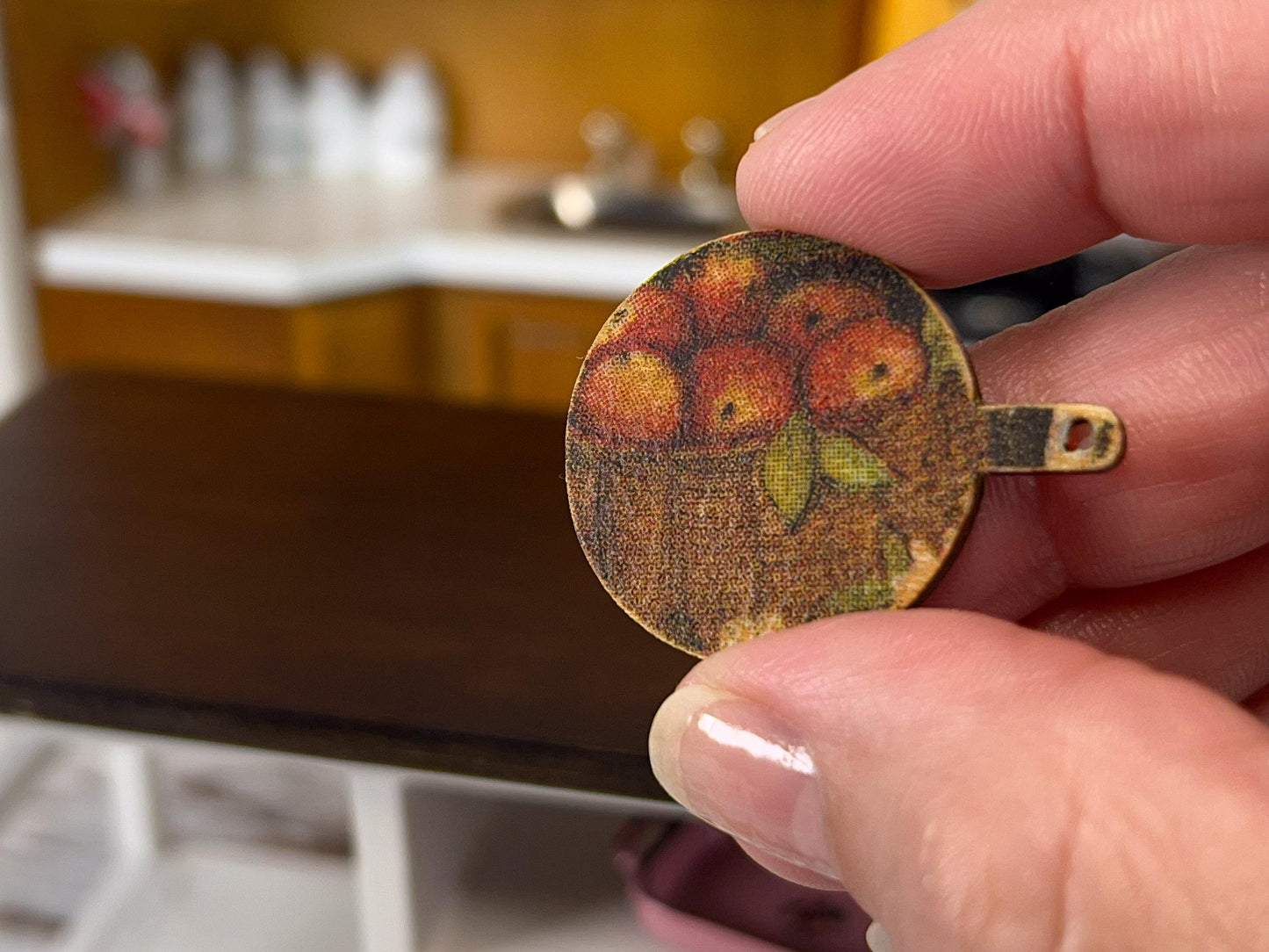 Miniature Cutting Board 1:12 Scale -Wooden Board with Apple & Floral Decoupage for Dollhouse __etsy:7632235279