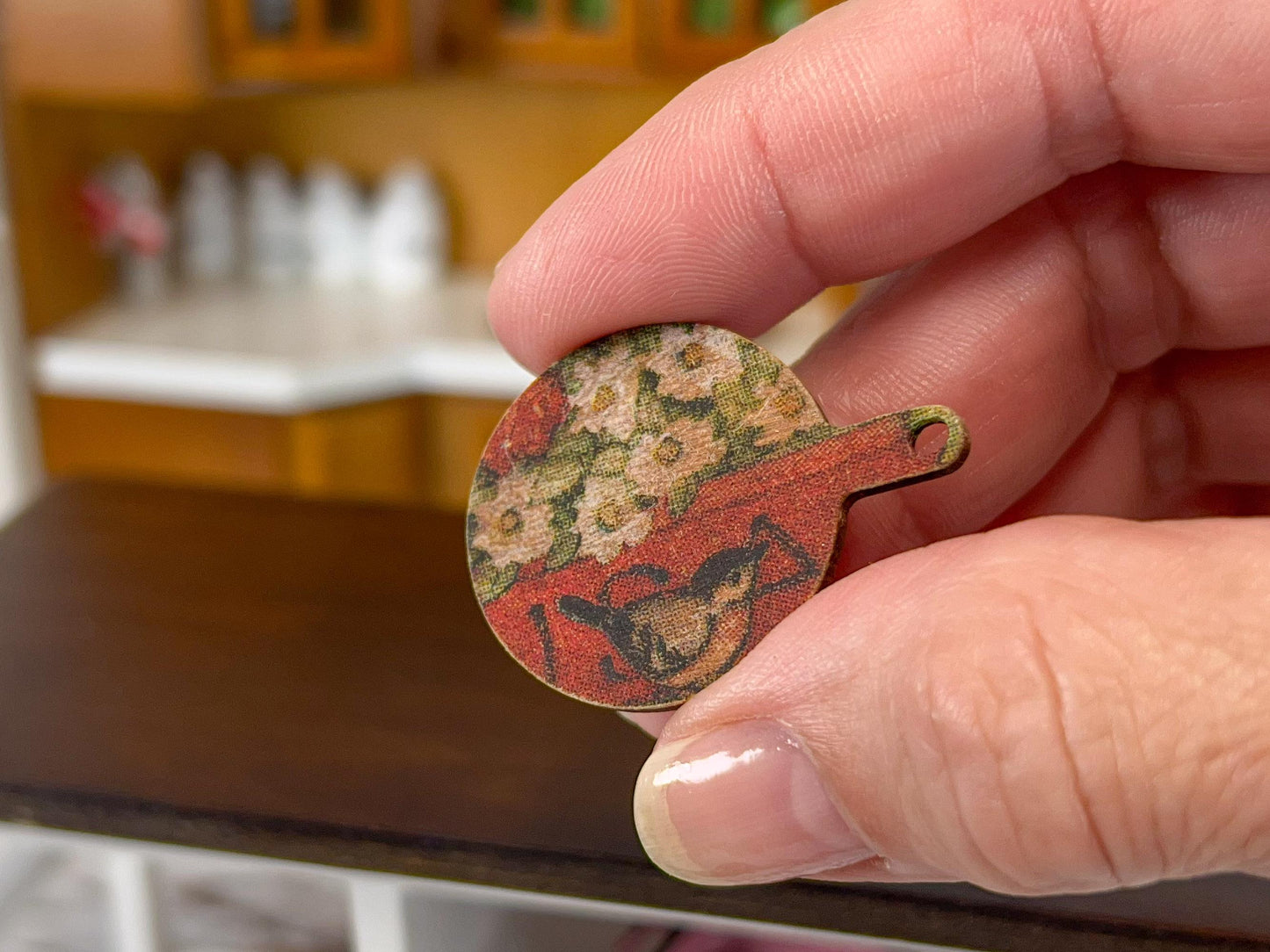 Miniature Cutting Board 1:12 Scale -Wooden Board with Apple & Floral Decoupage for Dollhouse __etsy:7584288108