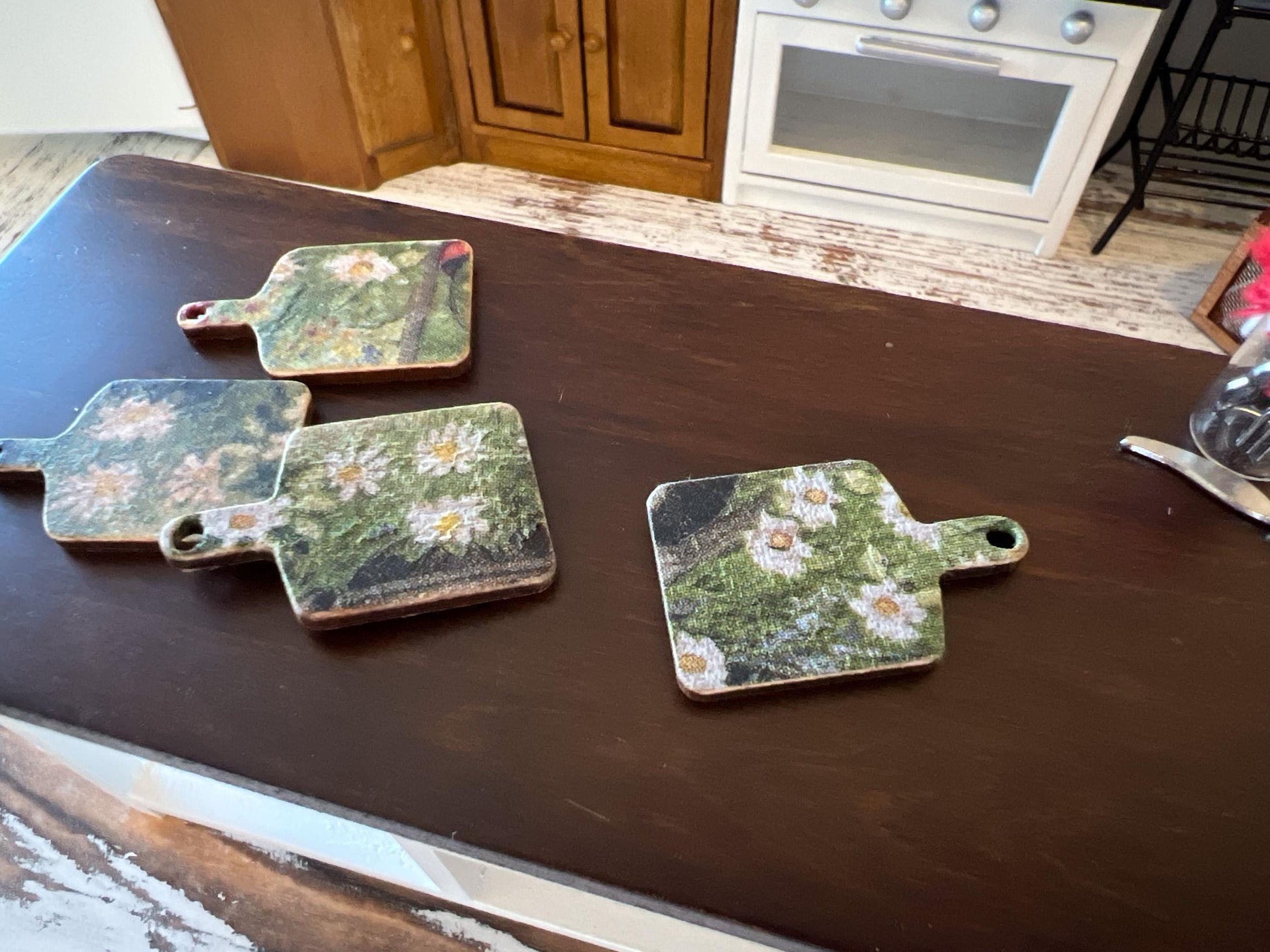 Miniature Cutting Board 1:12 Scale -Wooden Board with Apple & Floral Decoupage for Dollhouse __etsy:7584243396