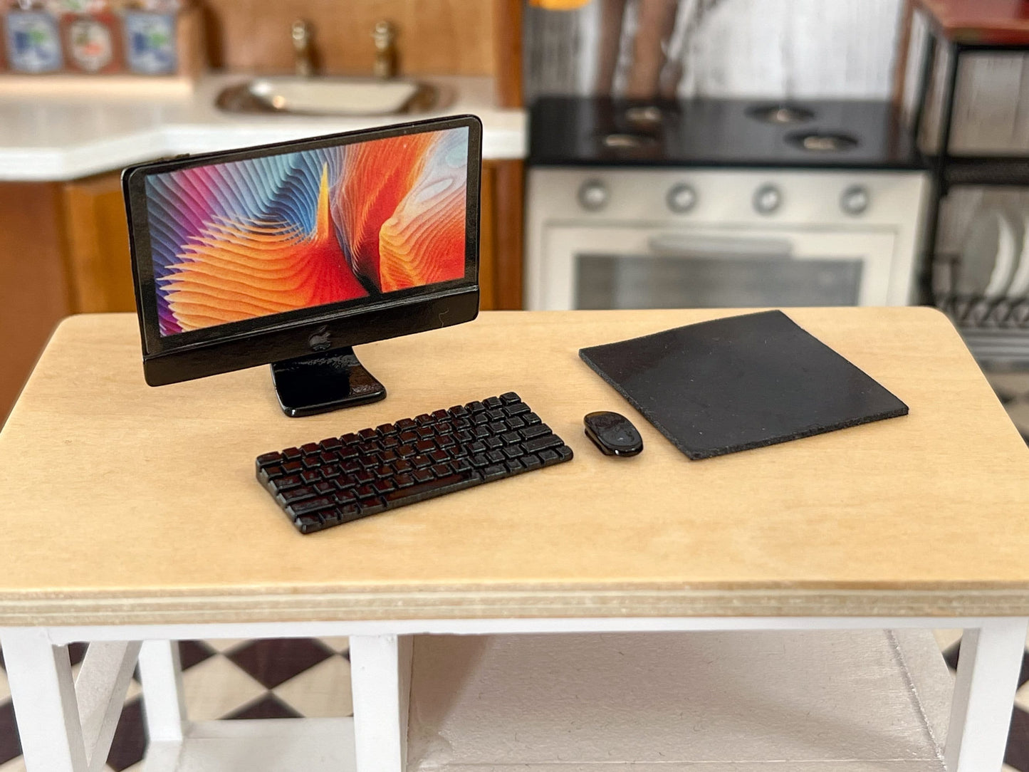 Miniature Desktop Computer 4PC Set – 1:12 Scale - Dollhouse Black Metal Computer Office Electronics __etsy:6043926261