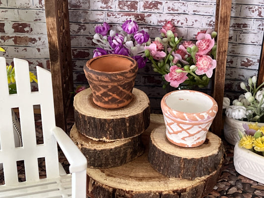 Miniature Distressed Terracotta Planters – Brown or Whitewash – 1:12 Scale Dollhouse Garden Decor __etsy:5918892107