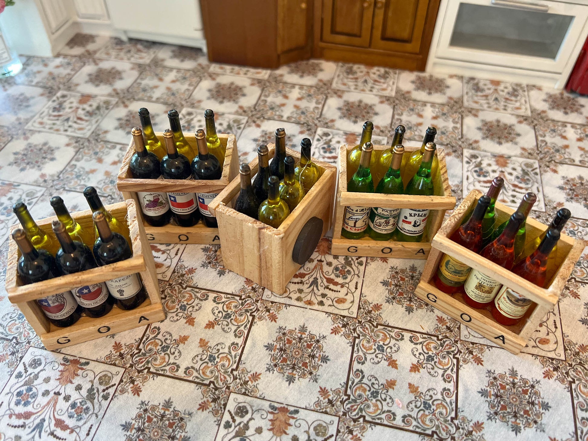 Miniature Dollhouse Wine Crate – 1:12 Scale - 6 Bottle Wooden Case – Random Style Refrigerator Magnet __etsy:6230402110