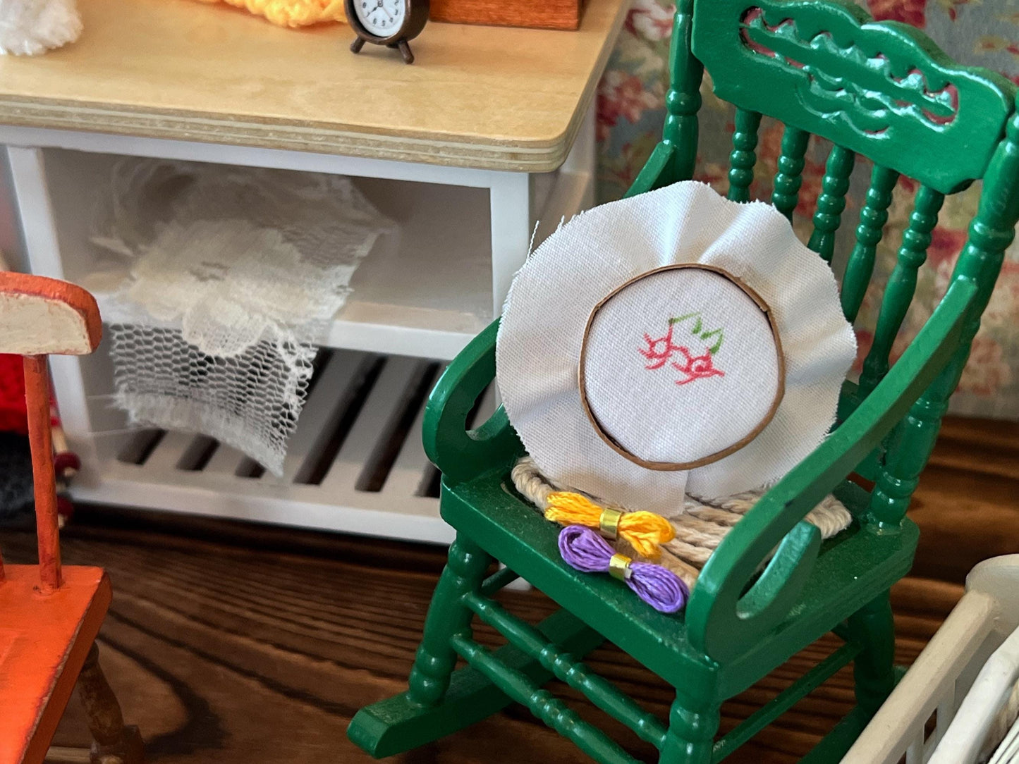 Miniature Embroidery Set  1:12 Scale – Dollhouse Sewing Room Decor – Includes Hoop & Thread __etsy:6985653325