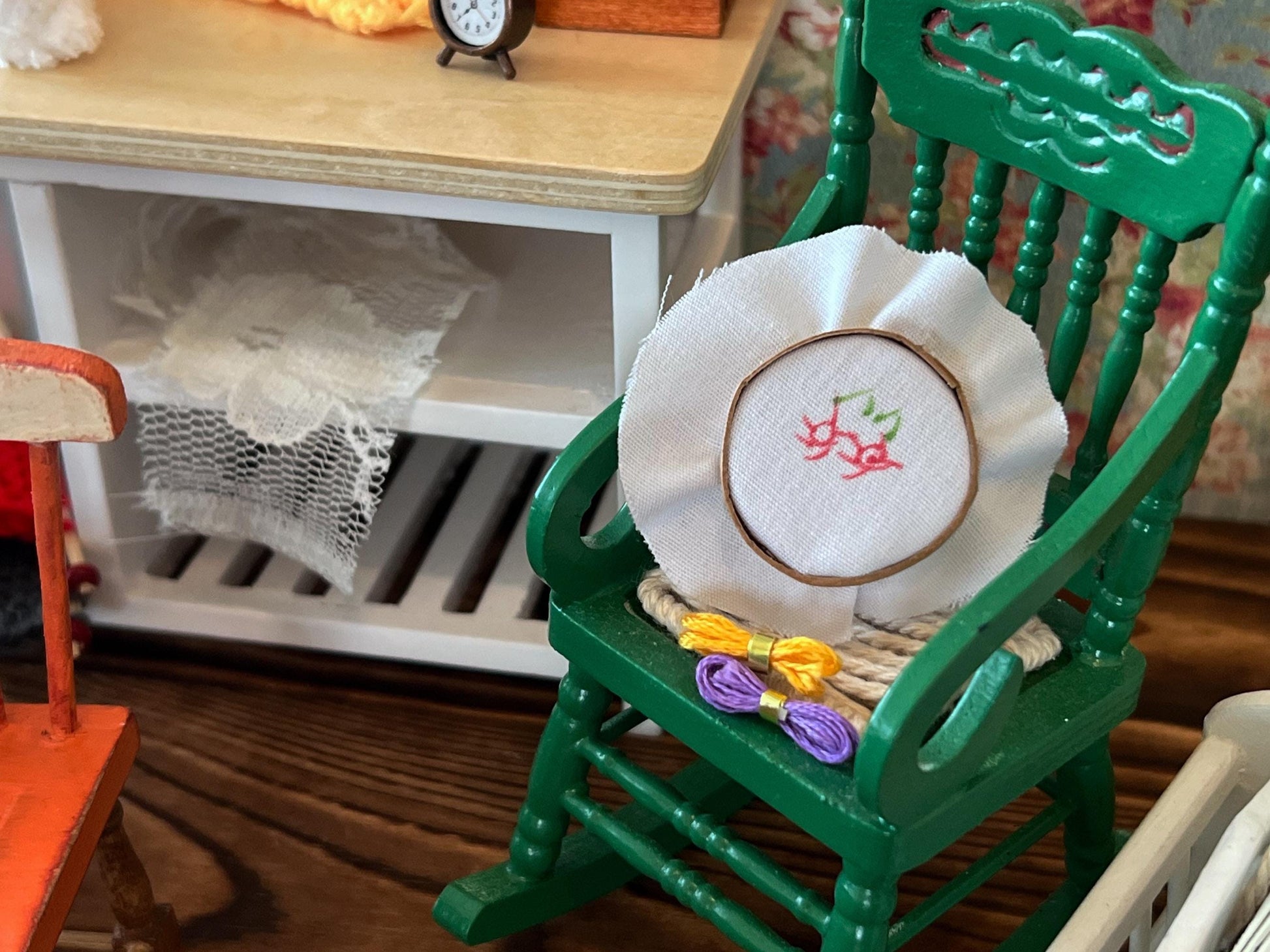 Miniature Embroidery Set  1:12 Scale – Dollhouse Sewing Room Decor – Includes Hoop & Thread __etsy:6985653325