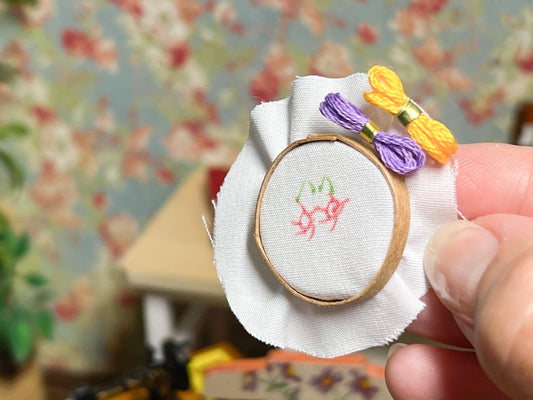 Miniature Embroidery Set  1:12 Scale – Dollhouse Sewing Room Decor – Includes Hoop & Thread __etsy:6985653239